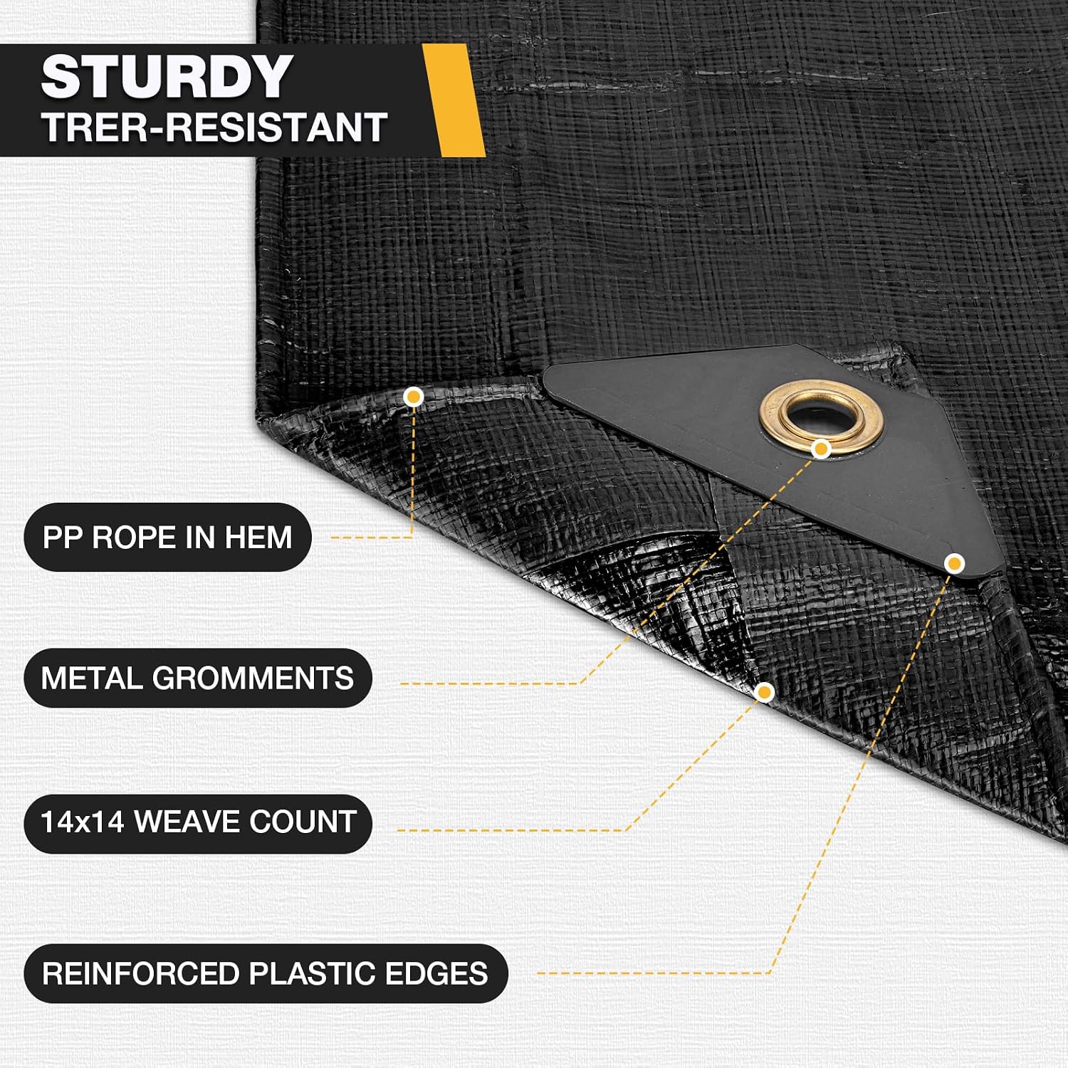 Heavy Duty Tarp 14 Mil Tarp Waterproof Black 10x20 FT, UV Resistant Poly Tarp with Reinforced Grommets for Camping, Boat Cover, Patio Furniture, Roof, Firewood Pile
