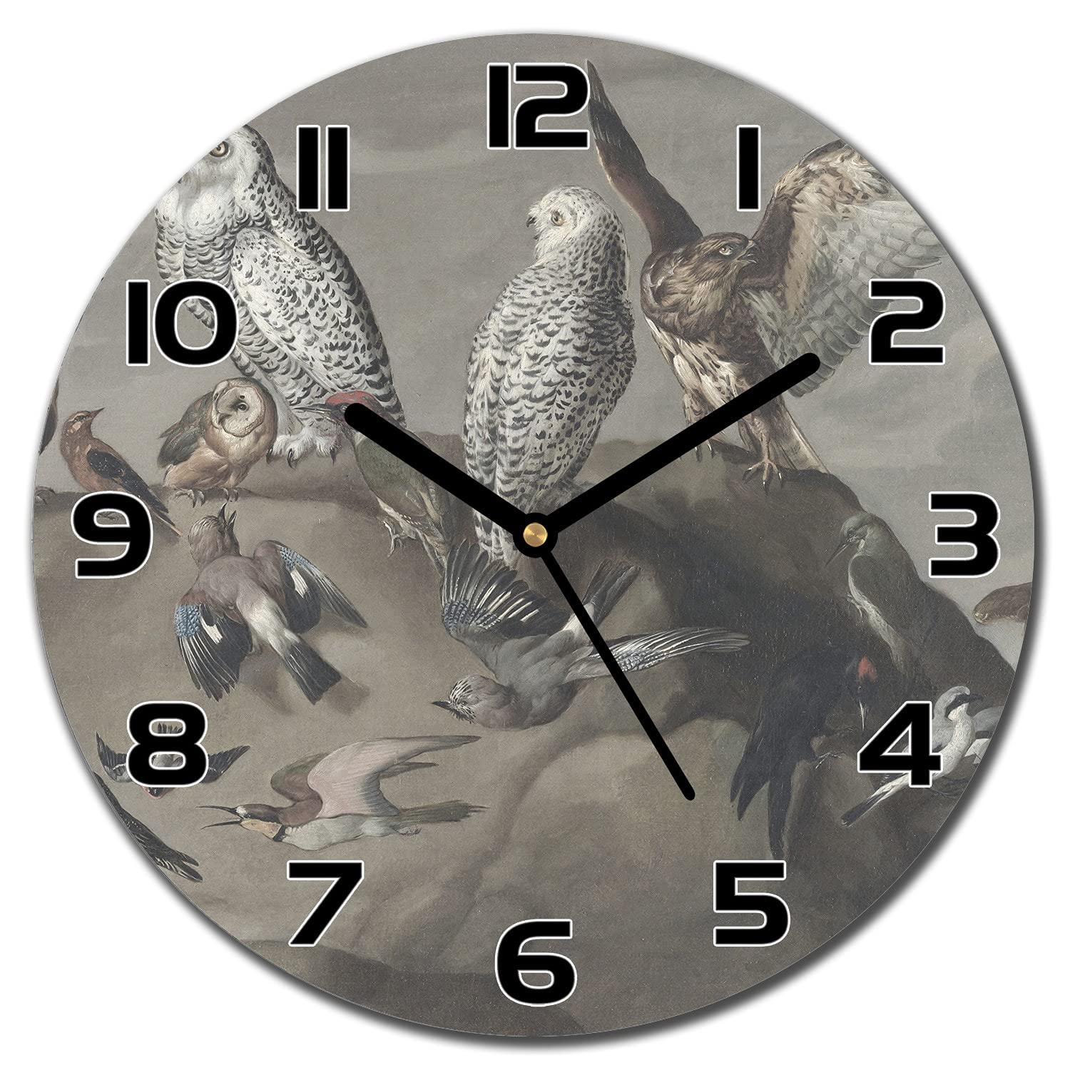 Horloge en verre cuisine moderne 30 cm ronde suspendue avec aiguilles noires