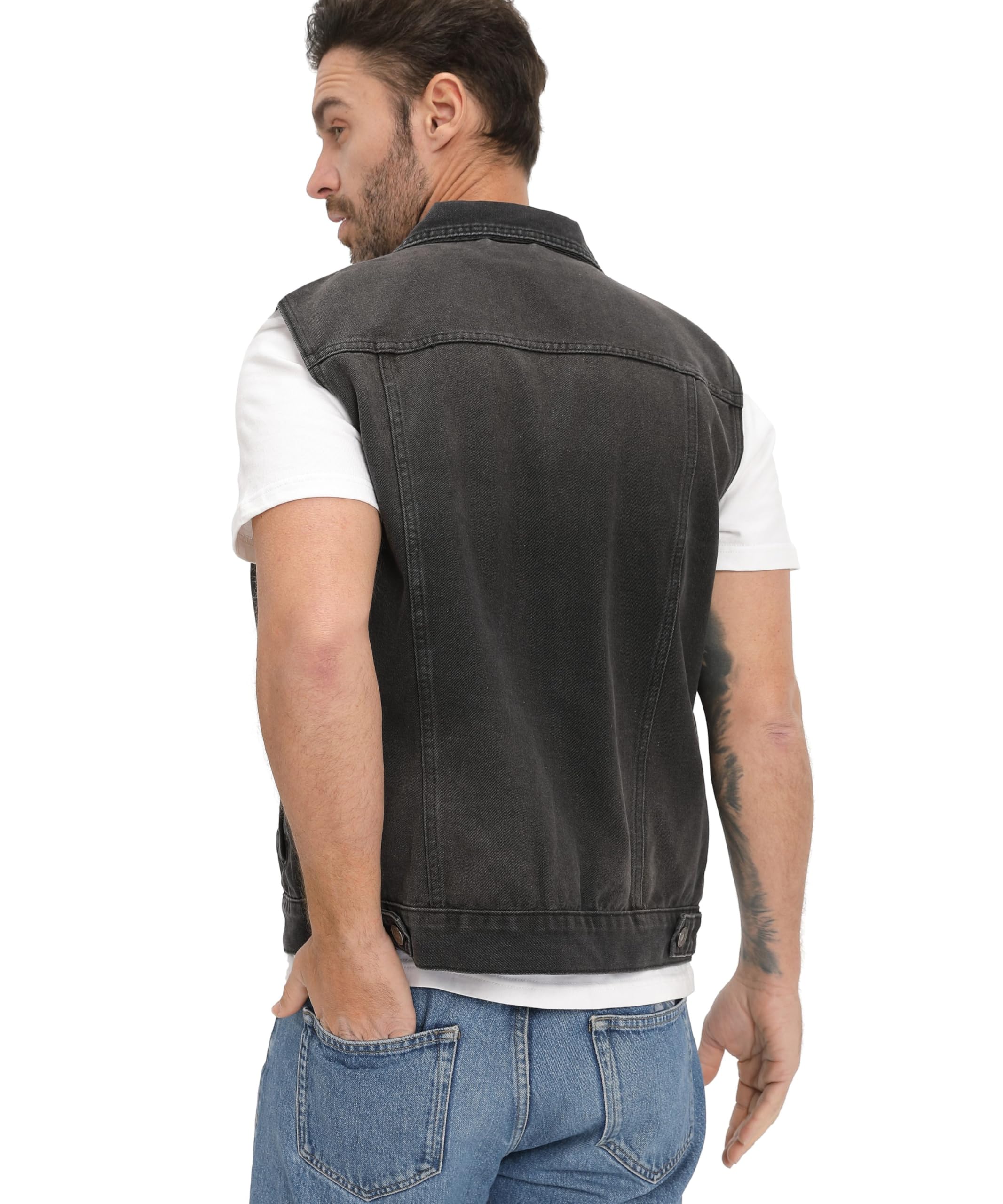 Gilet en Jeans pour Homme Vintage Denim Veste Classique Moto Gilet Décontractée Sans Manches en Jean Revers Denim Gilets