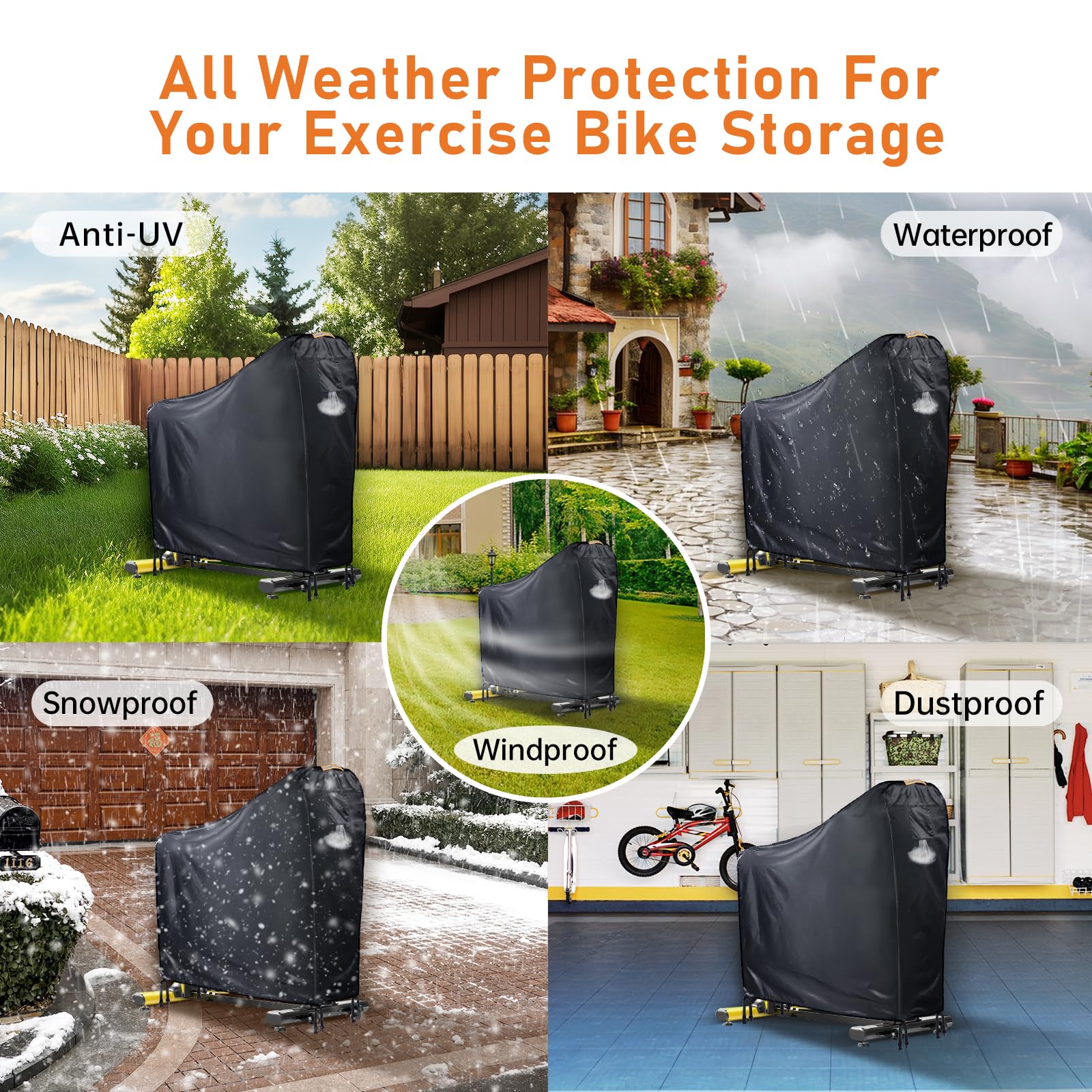 Copertura per bicicletta impermeabile per e-bike, resistente Oxford 420D per cyclette/bicicletta da casa, resistente ai raggi UV, universale, con strisce impermeabili e aperture di ventilazione