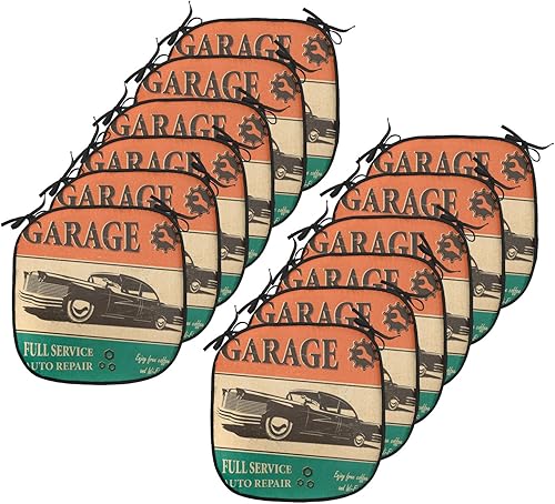 Miniatura 137 de Lunarable Cojín retro para silla, dibujo de chica a la moda en tierra primavera campo margaritas arte, acolchado de asiento para cocina y patio con