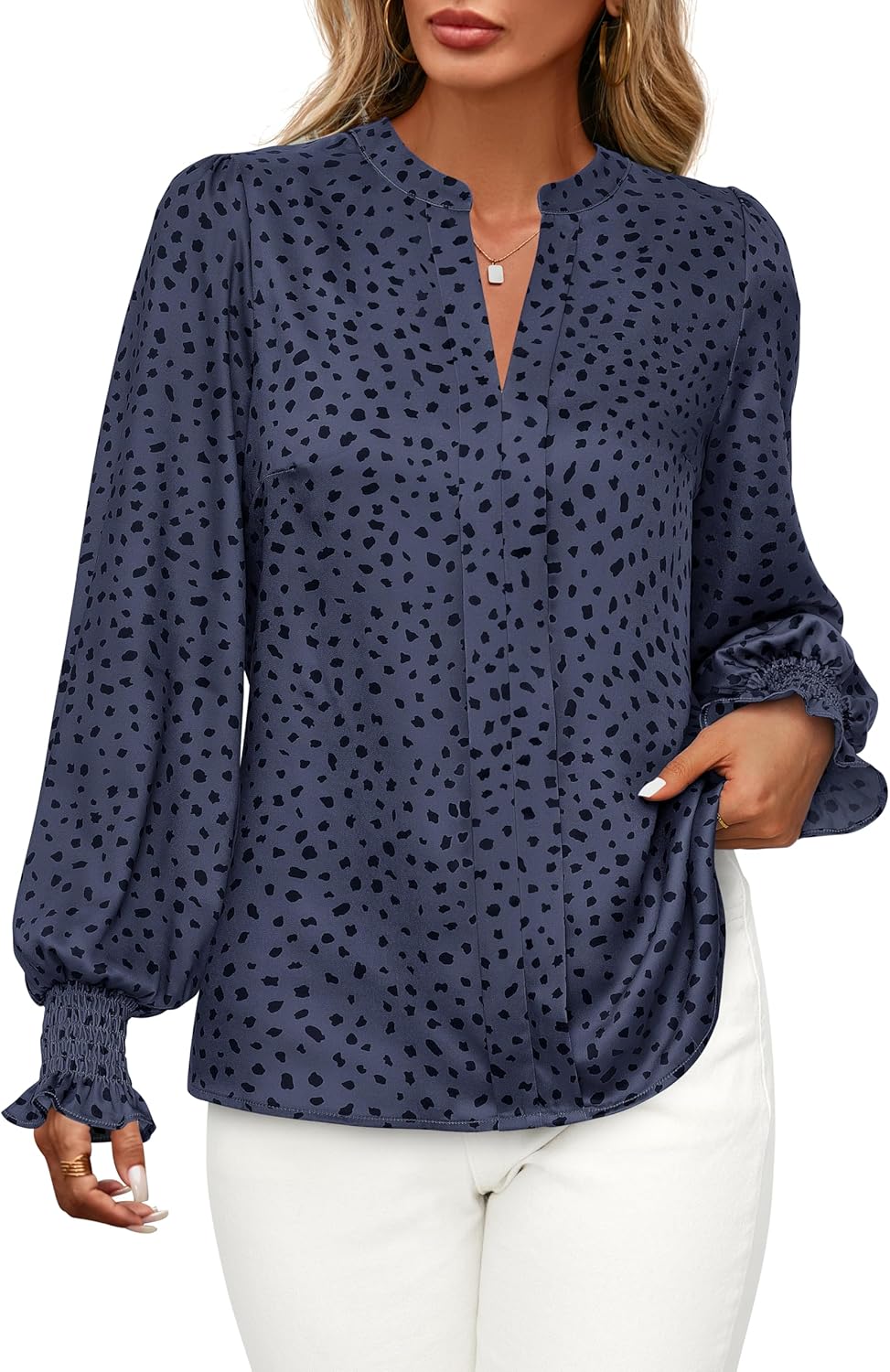 MASCOMODA Womens Boho Floral Long Sleeve Tops Fall Fashion 2025 V Neck Loose Chiffon Work Blouses Dressy Casual Ruffle Shirts - Image 3