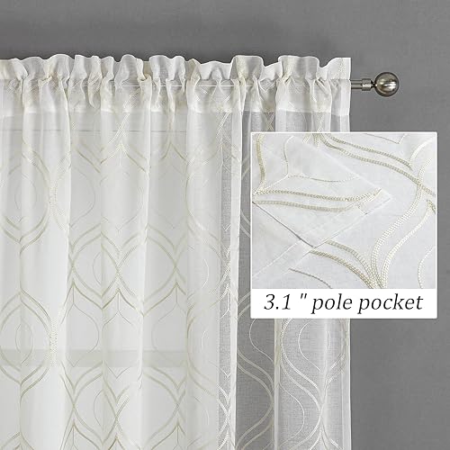 Miniatura 3 de Visiontex. Cortinas de lino sintético con bolsillo para tubo, cortinas para ventana, para sala de estar, juego de 2 paneles de cortina.