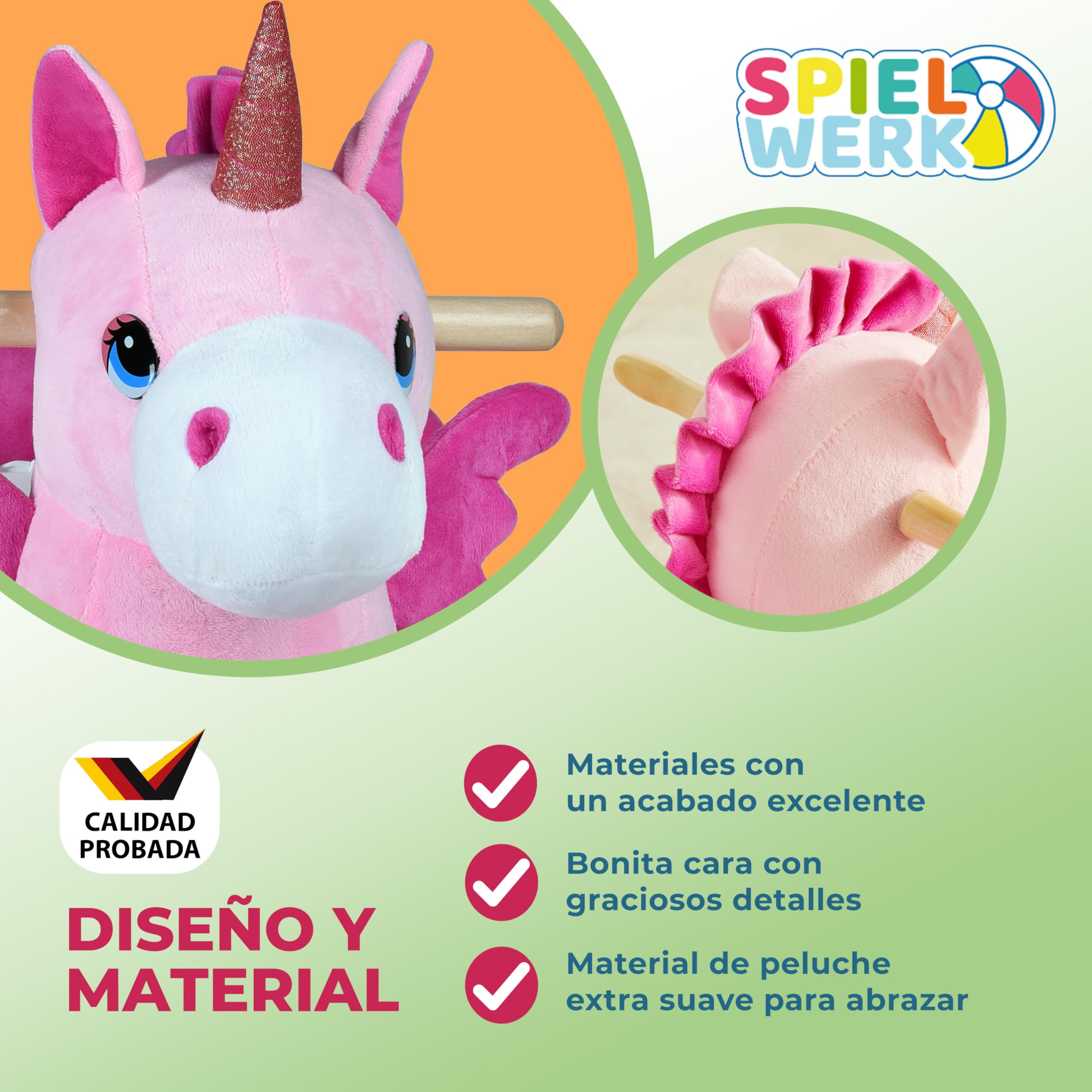 Spielwerk® Unicornio Balancín Mecedora Bebe Animales de Juguete Peluches Felpa Suave Sonido Regalos Originales Bebes 1 Año Columpio Infantil