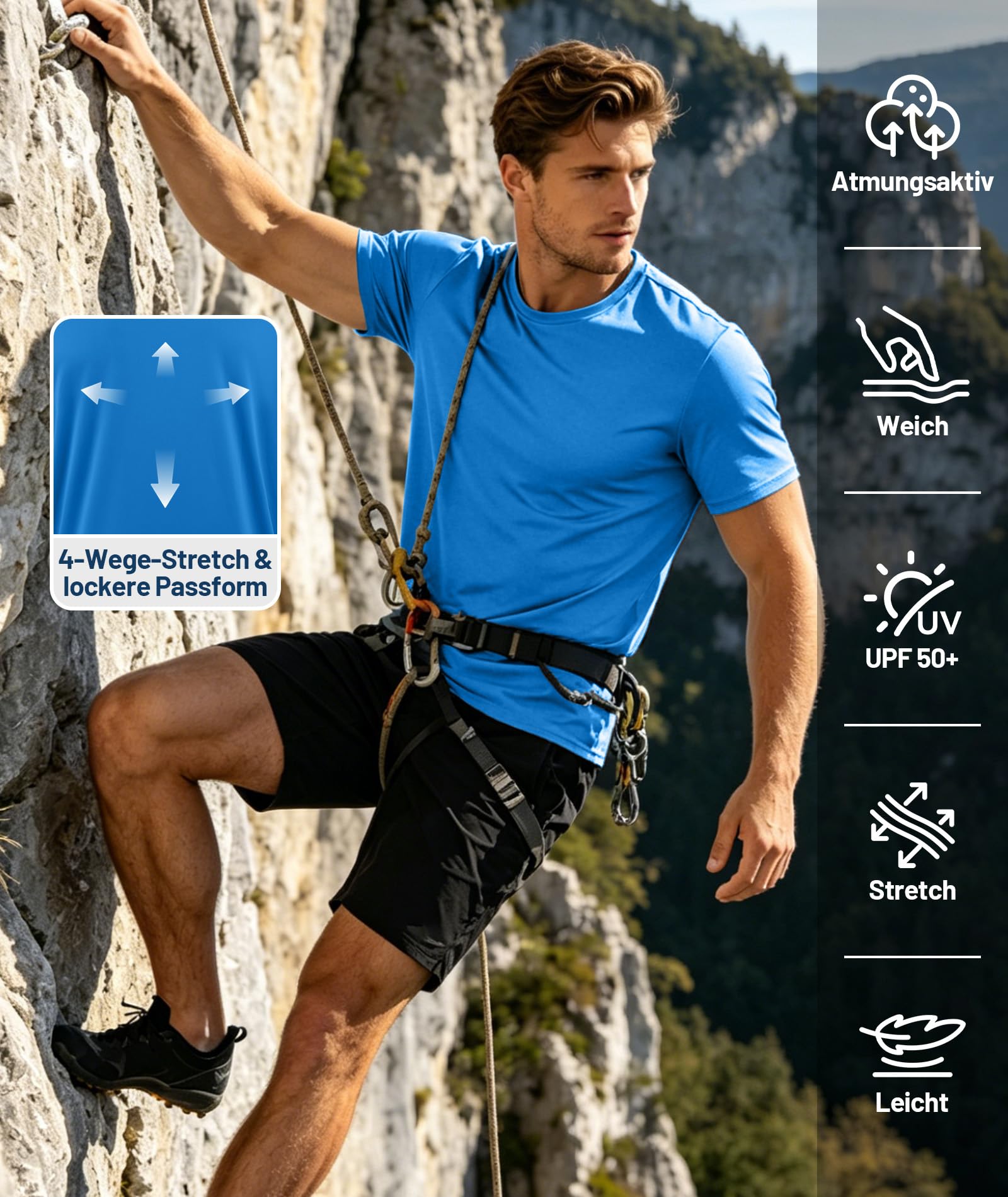 ZITY Rashguard Lot de 5 t-shirts UV à manches courtes pour homme UPF 50+ Séchage rapide Respirant T-shirt d'entraînement T-shirt de course
