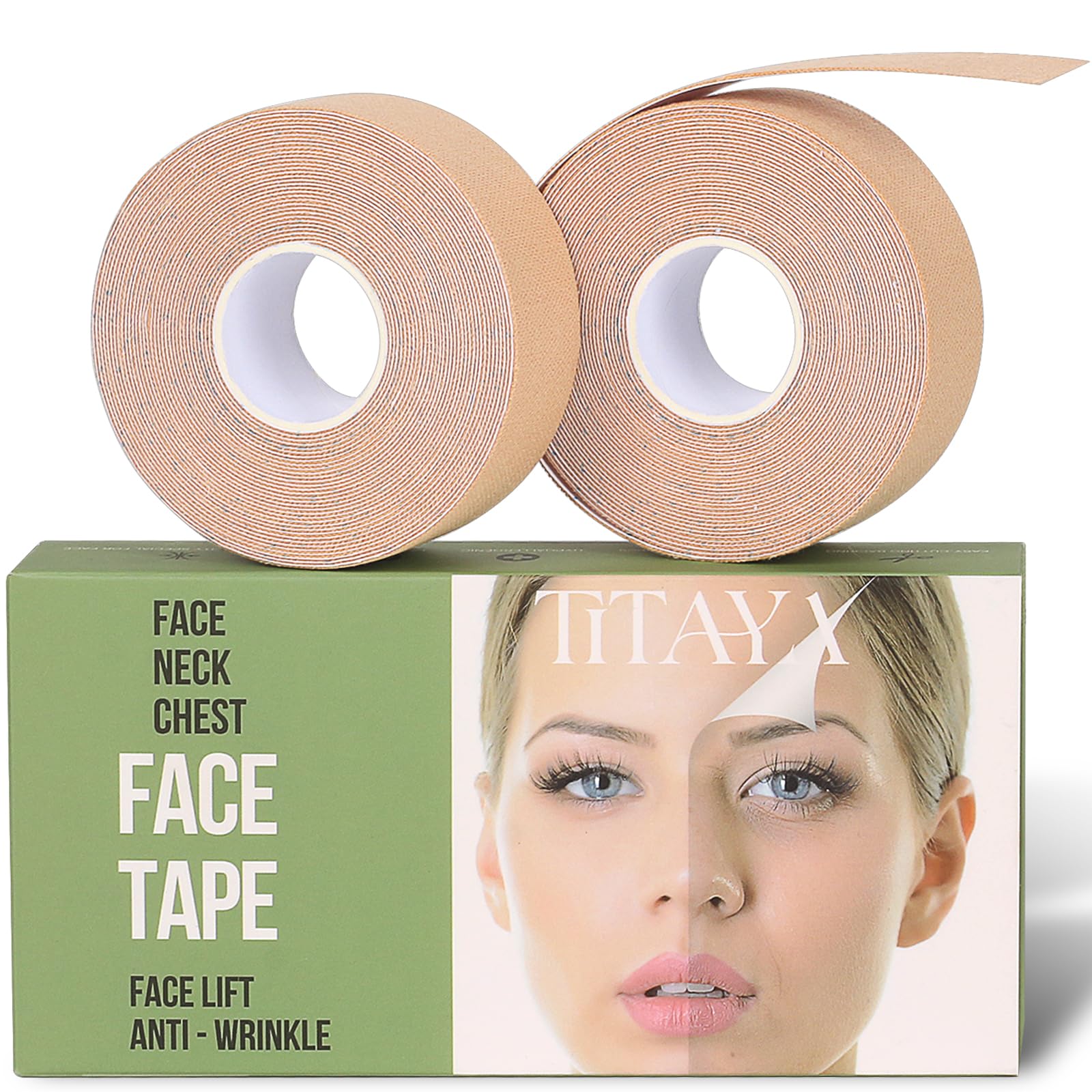 Face Tape for Wrinkles Overnight 2 Rolls Face Tightening and Lifting Skin Nose Tape Patches - Forehead Frown Smile Line Facial Wrinkles Treatment Kinesiology Muscle Myofascial Tape for Face