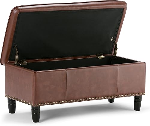 Miniatura 4 de SIMPLIHOME Emily - Otomana rectangular de almacenamiento rectangular de transición de 39 pulgadas de ancho en piel sintética vegana coñac,