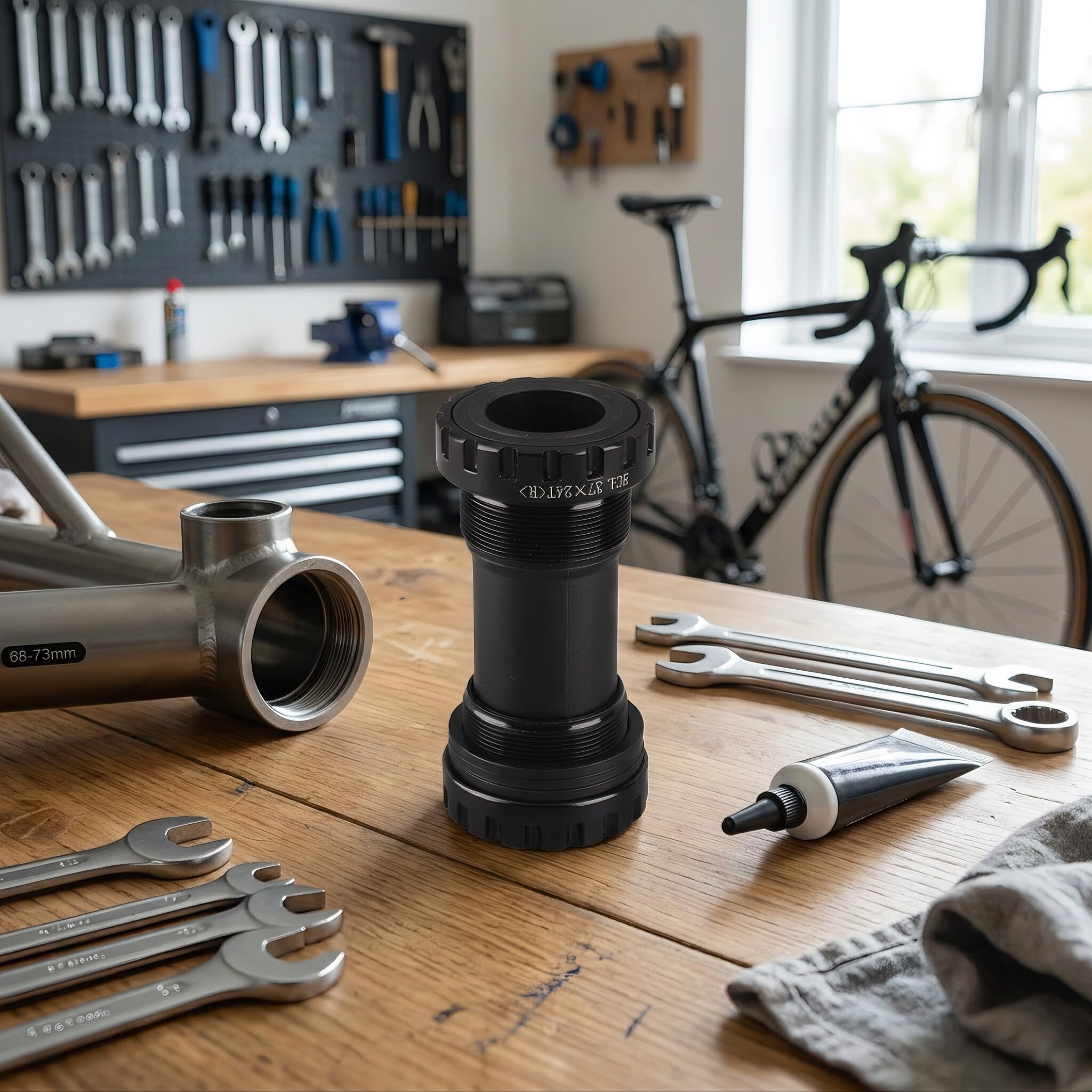 RiToEasysports Schwarzes Leichtes Aluminium Tretlager, Rennrad Tretlager 68-73mm 1,37x24T für Profi Radfahrer, Mechaniker und tägliche Nutzung Sport & Freizeit