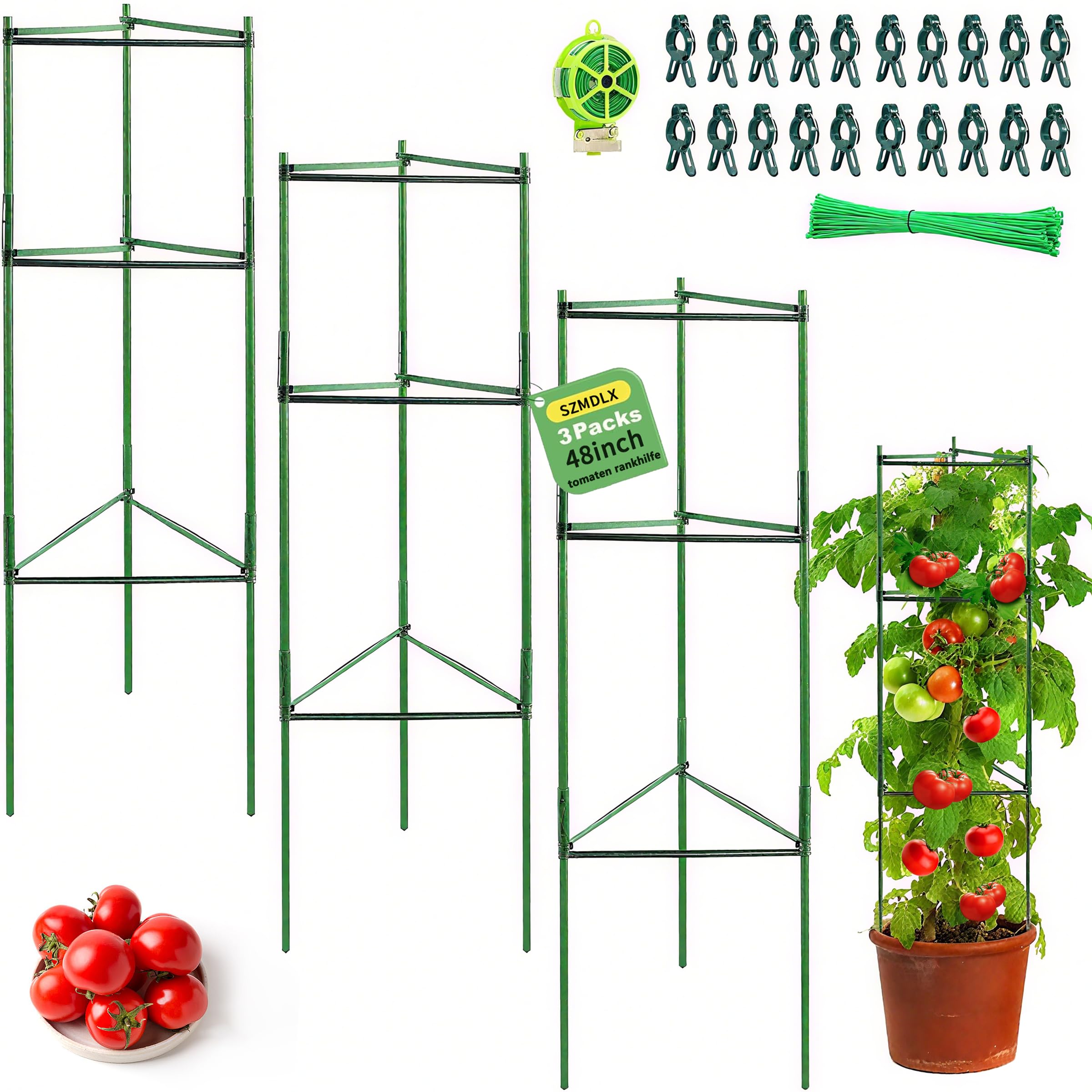 3 Stck Tomaten Rankhilfe, Pflanzenhalter, Rankhilfe Pflanzen, Robuste  Tomatenkfig, Pflanzensttze Pfahl Garten Blumensttze Klettergitter fr  den Anbau von Kletterpflanzen Blumen Gemse (123 cm) : Amazon.de: Garten