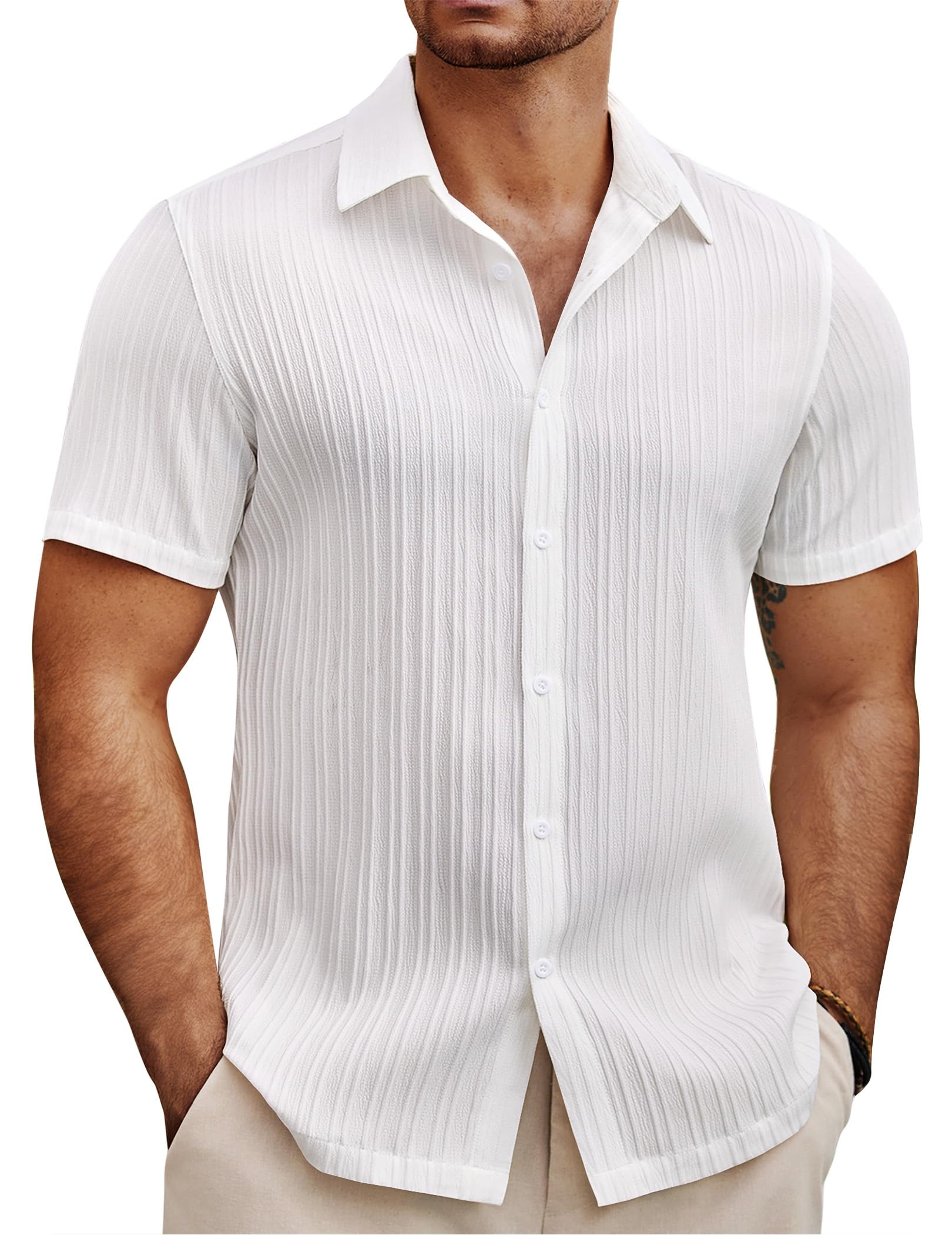 COOFANDY Men's Summer Beach Vacation Shirt Casual Short Sleeve Button Down Shirt for Men