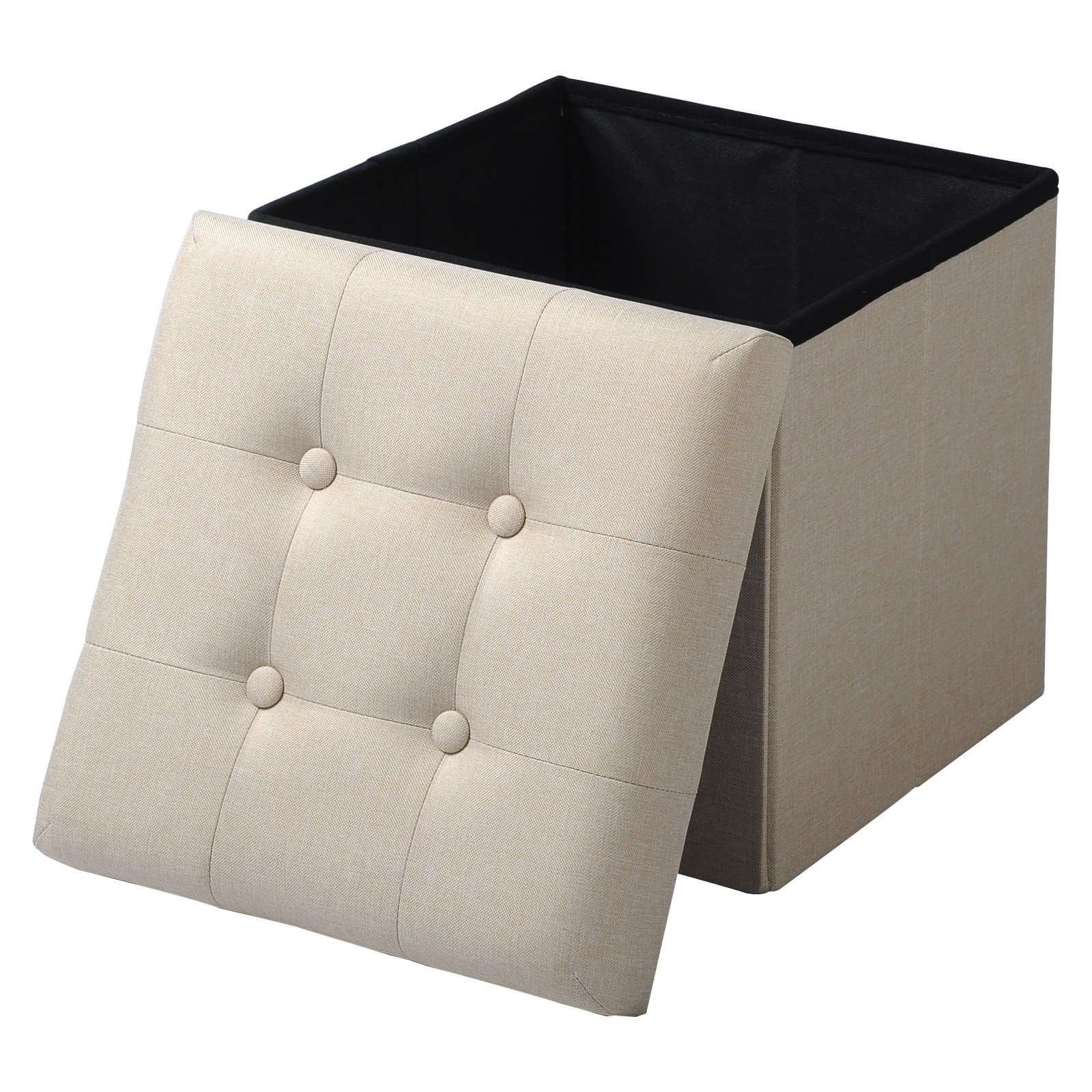 Sgabello Pieghevole ESituro Con Contenitore 18L - Pouf Poggiapiedi In MDF E Pile, Gambe Metallo - Bianco