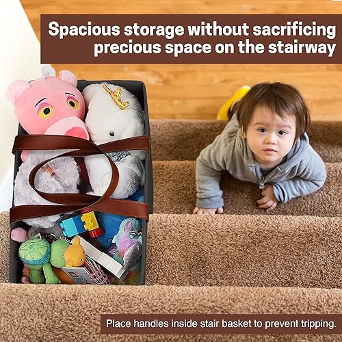 Miniatura 3 de SAM AND MABEL Cestas de escalera para escaleras alfombradas y de madera  16 pulgadas de largo x 9.5 pulgadas de ancho x 16 pulgadas de alto Cesta de
