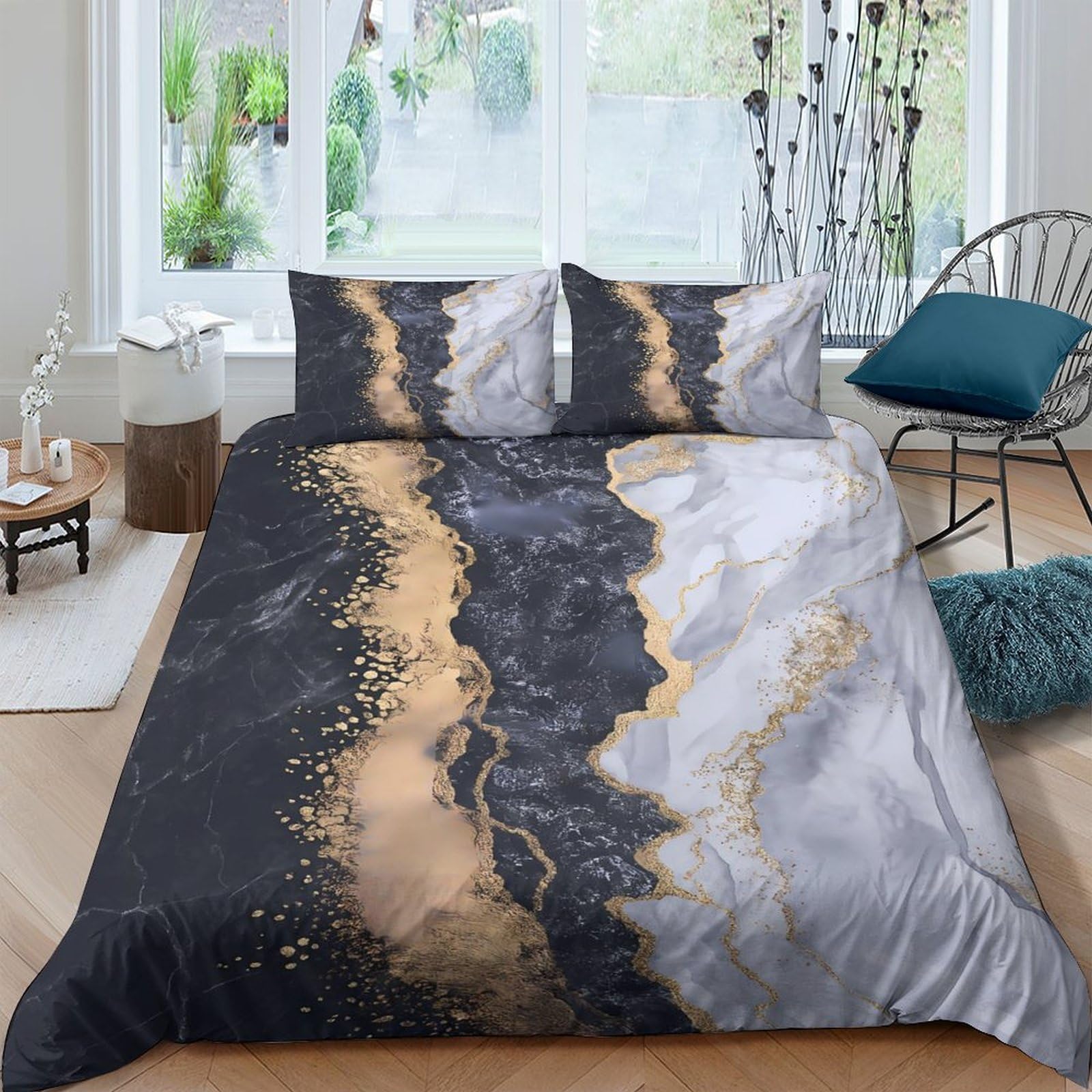 Ctjqhvkz Style-6 3D Printed Abstract Marble Fitted Sheet Microfiber Gold Black Mattress Cover For Bedroom Guest Room Dustproof Decor Single（135X200cm）