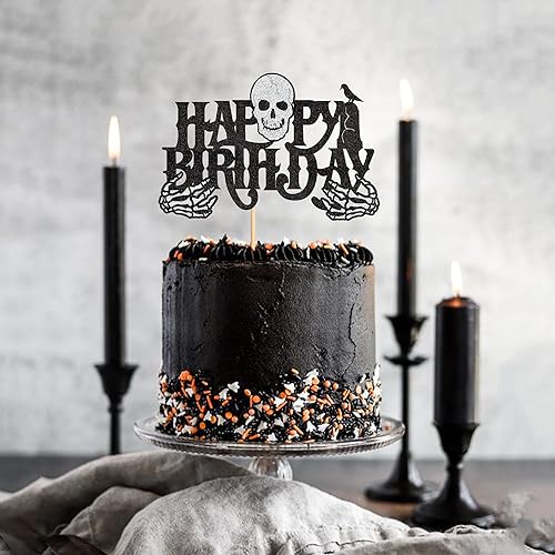 Miniatura 3 de Ercadio 1 paquete de adornos de calavera de Halloween con purpurina para cupcakes de feliz cumpleaños, selecciones de pasteles de cumpleaños de