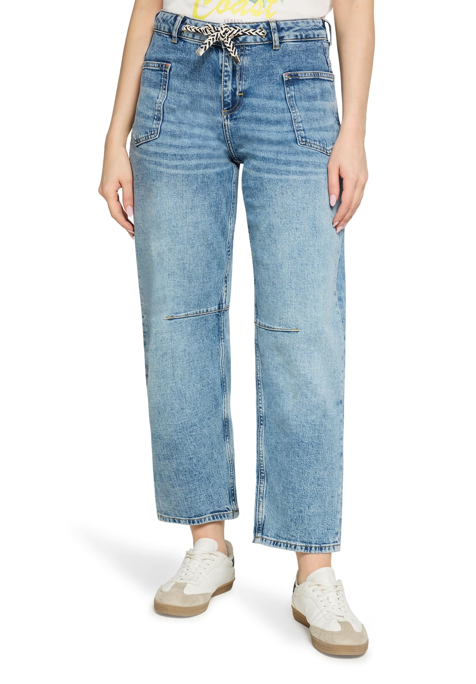 Cartoon Damen Used Look-Jeans mit Bindegürtel