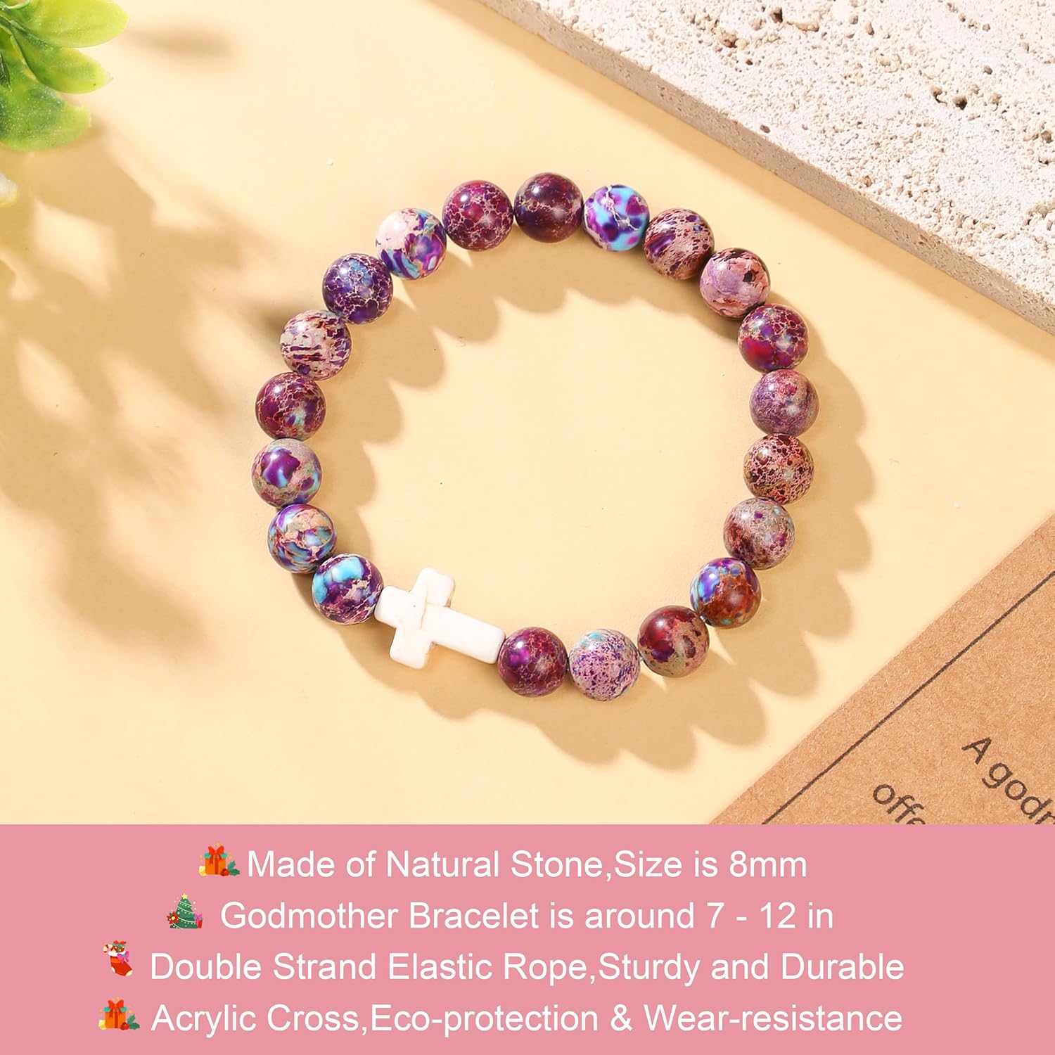 Lamyba Godmother Gift, Godmother Proposal Gift From Goddaughter Godson, Christian Cross Natural Stone Bracelet - Image 3