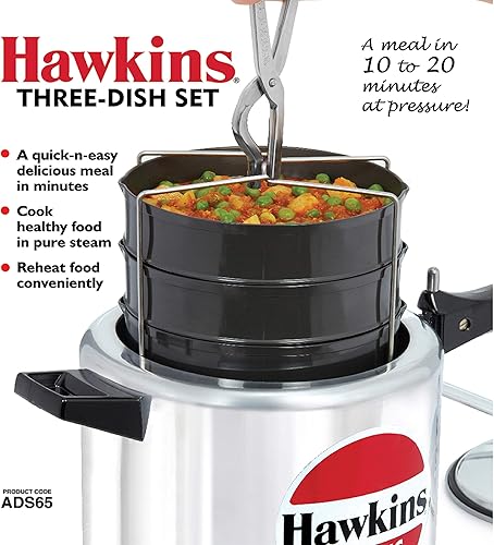Miniatura 4 de Hawkins ADS65 - Juego anodizado duro de tres platos, separador de cocina, ollas a presión, color negro (ADS65), 4 litros