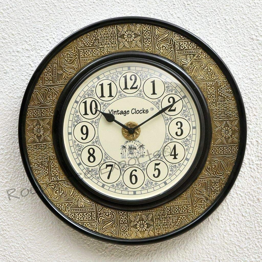 Buy Vintage Clock Wooden Block Design HandCrafted Brass Inlay Large