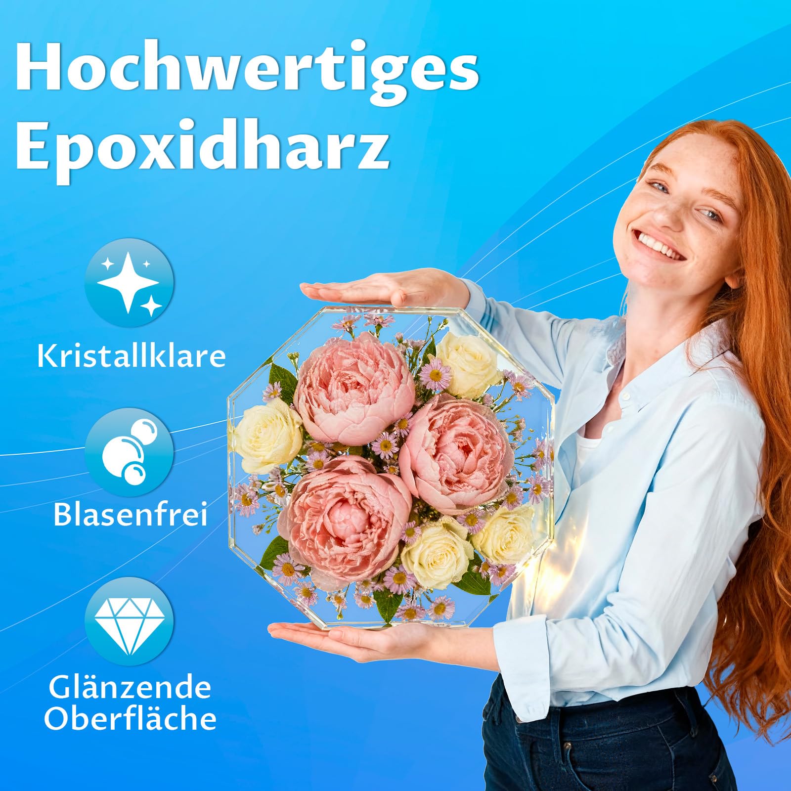 LET'S RESIN 3kg Epoxidharz Set, 2:1 nach Gewicht | Transparent Epoxidharz mit Härter für Kunstwerke Gießharz, Schmuck, Formen Silikon, Tischplatte, Hitze- & UV-Beständig