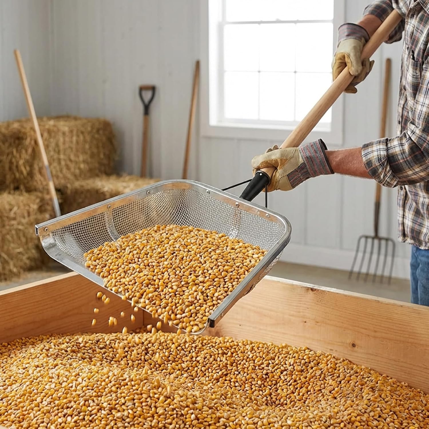 Sifting Shovel Stainless Steel Soil Sifter for Gardening 17.5x14.6 Inch Sand Shovel with 4mm Mesh for Efficient Sand Soil and Grain Filtering.