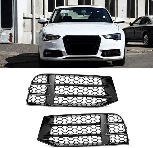 Miniatura 9 de Qiilu Parachoques para parrilla de luz antiniebla, par de rejilla de luz antiniebla de malla negra brillante para RS5 B8.5 20132016