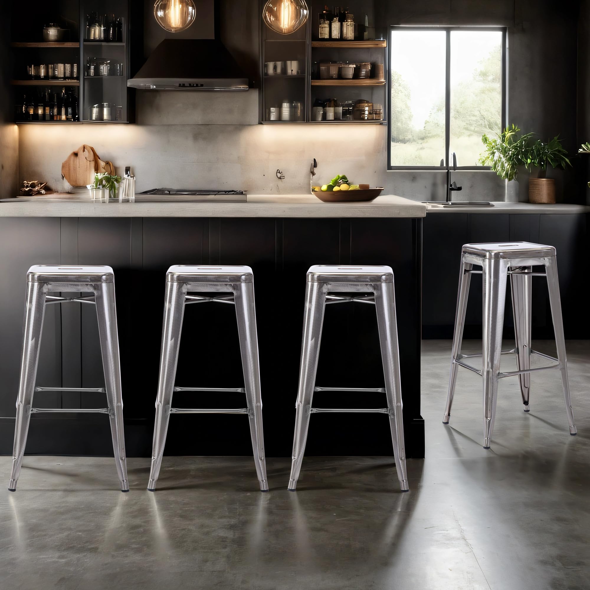 Duhome Sgabello Bar Industriale Esterno, Set di Sgabelli Bar Alto in Metallo, Impilabile Sgabelli da Pranzo, Scandinavian Sgabello Alta per Cucina, Pranzo, Pub, Moderni (Primario, 76cm-2PCS)