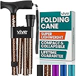 Vive Folding Cane - Foldable Walking Cane for Men, Women - Fold-up, Collapsible, Lightweight, Adjustable, Portable Hand Walking Stick - Balancing Mobility Aid - Sleek, Comfortable