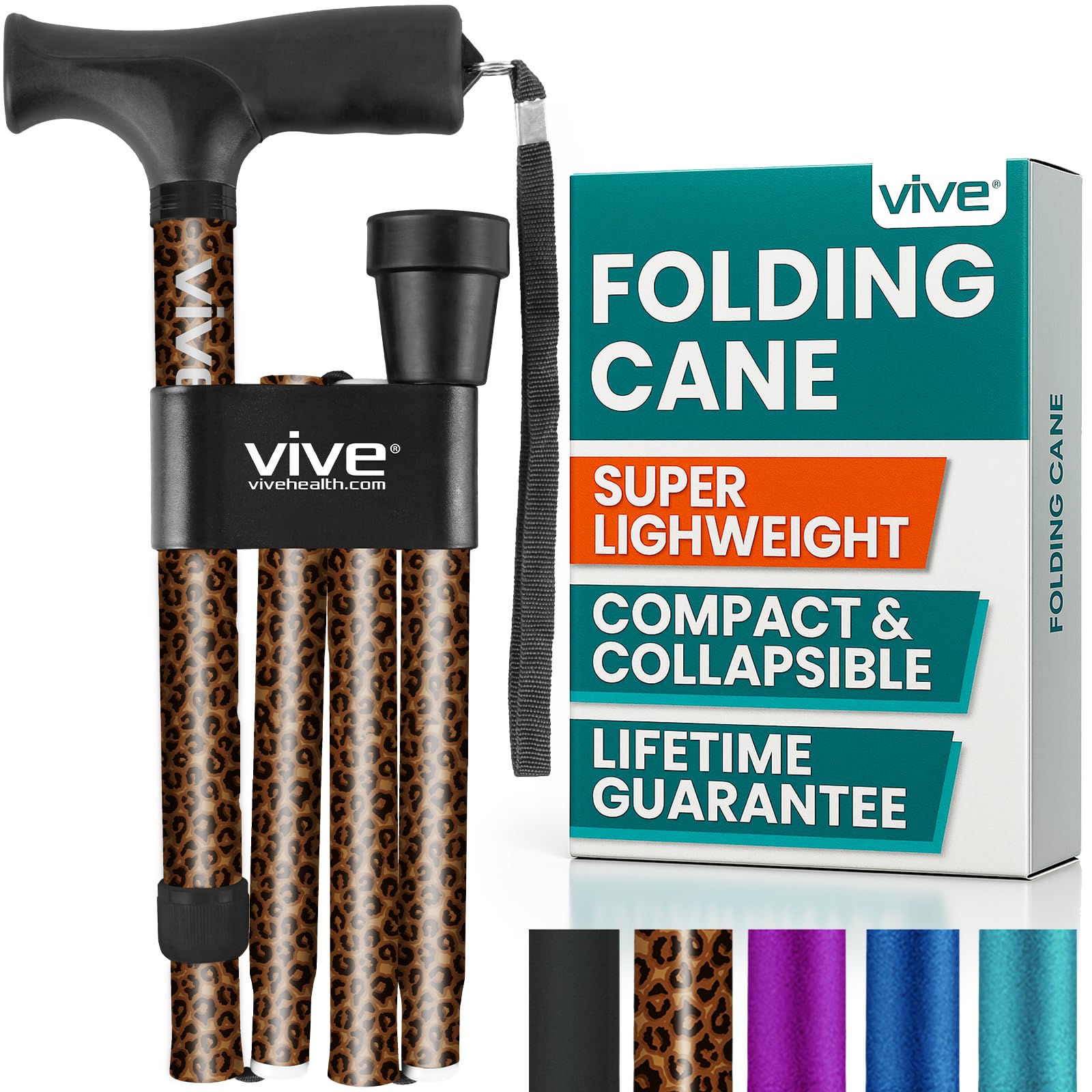 Vive Folding Cane Foldable Walking Cane for Men, Women Fold up, Collapsible, Lightweight, Adjustable, Portable Hand Walking Stick Balancing Mobility Aid Sleek, Comfortable