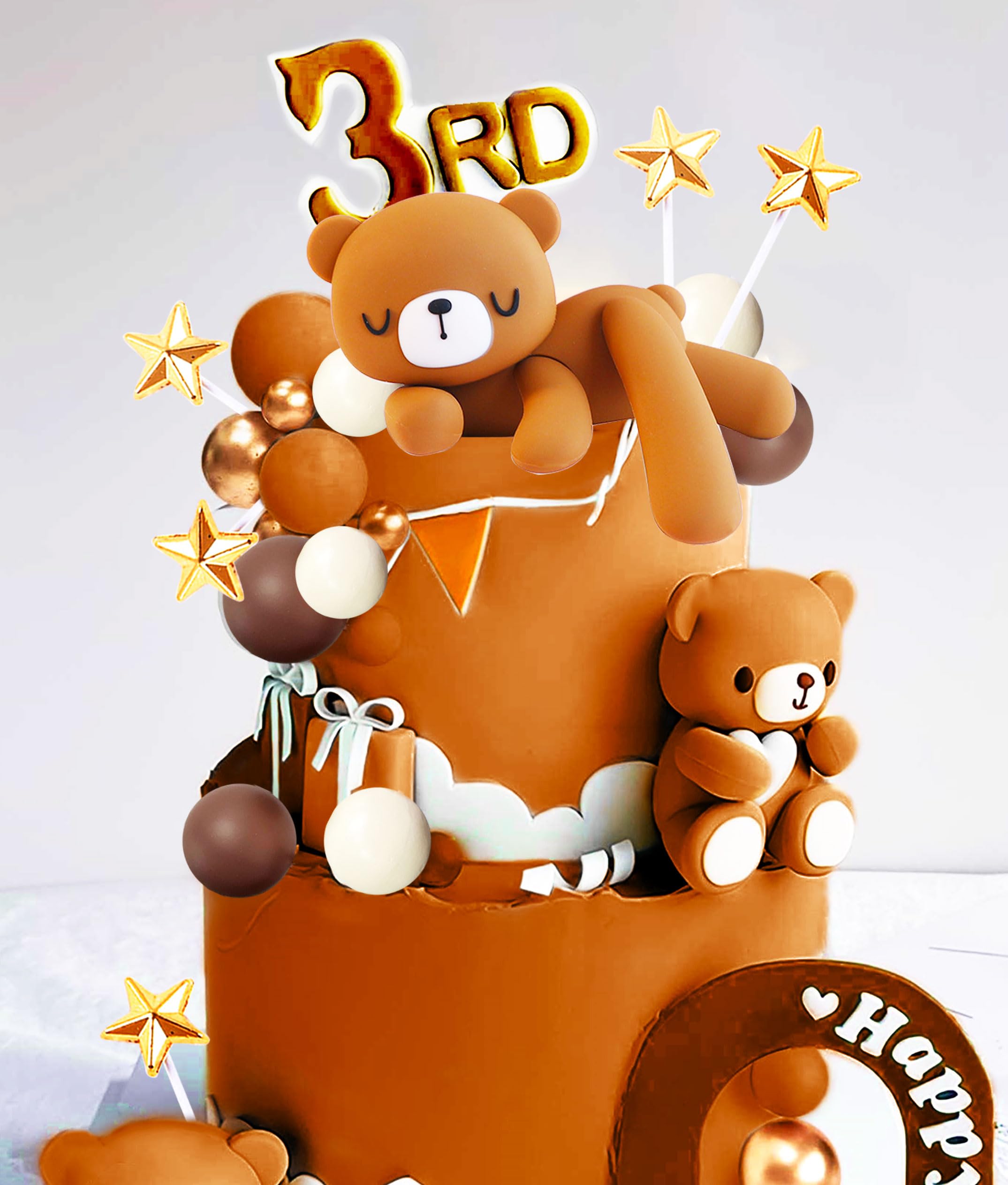 JeVenis Set Décoration Gâteau Ourson – 13 Pièces Arc-en-Ciel Bleu Et Or, Pour Baby Shower Et Anniversaire Thème Ours
