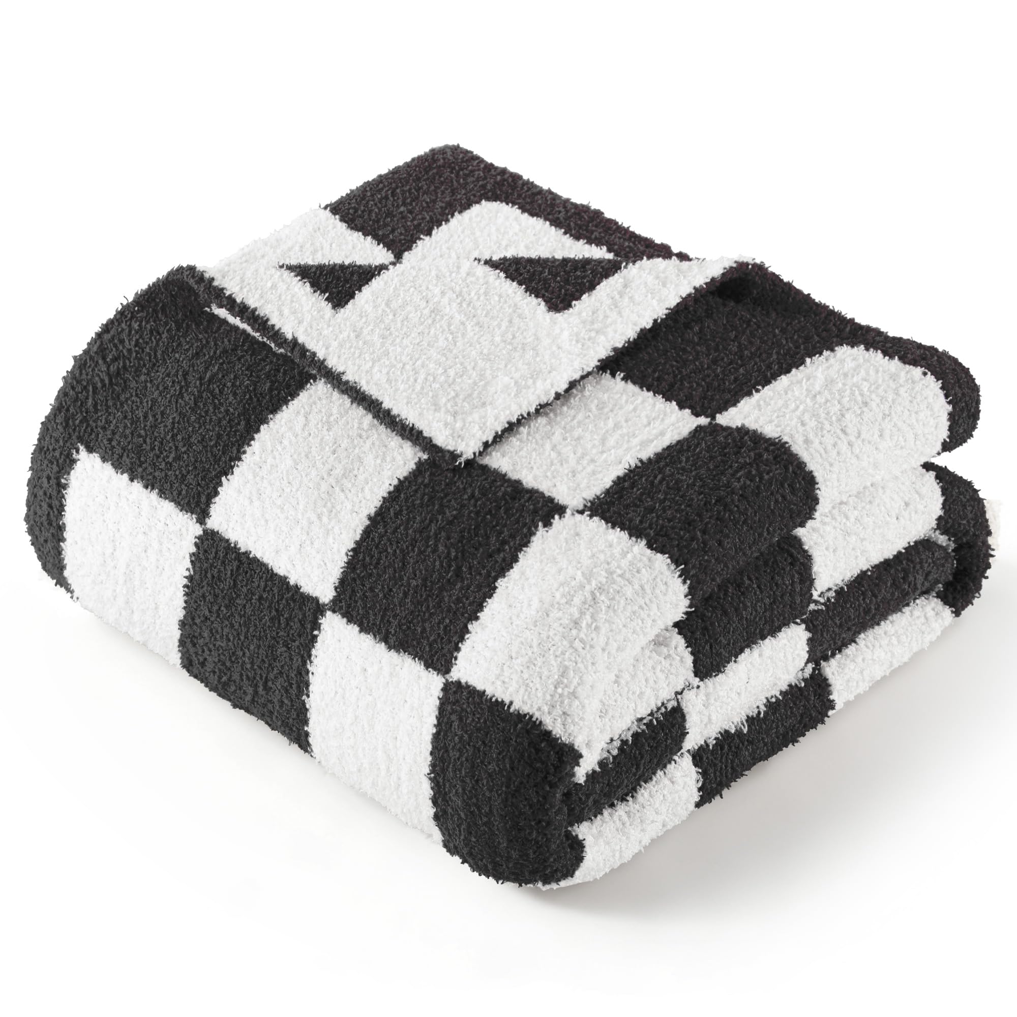 Exclusivo Mezcla Checkered Double Size Knit Blanket for Bed, Ultra Soft and Warm Reversible Woven Blankets, Cozy Snuggly Throw for Couch Bed and Home Decor, Black, 150x200 CM