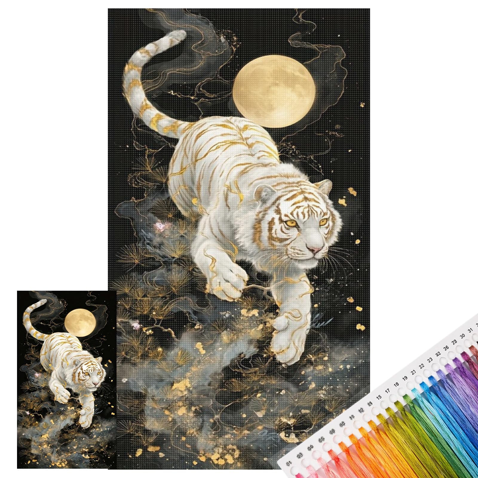 Poetrydraw Moonlit White Tiger Cross Stitch Embroidery Kit 11Ct Diy Large 15.74X27.56inch Home Decor Starter Kits For Beginners
