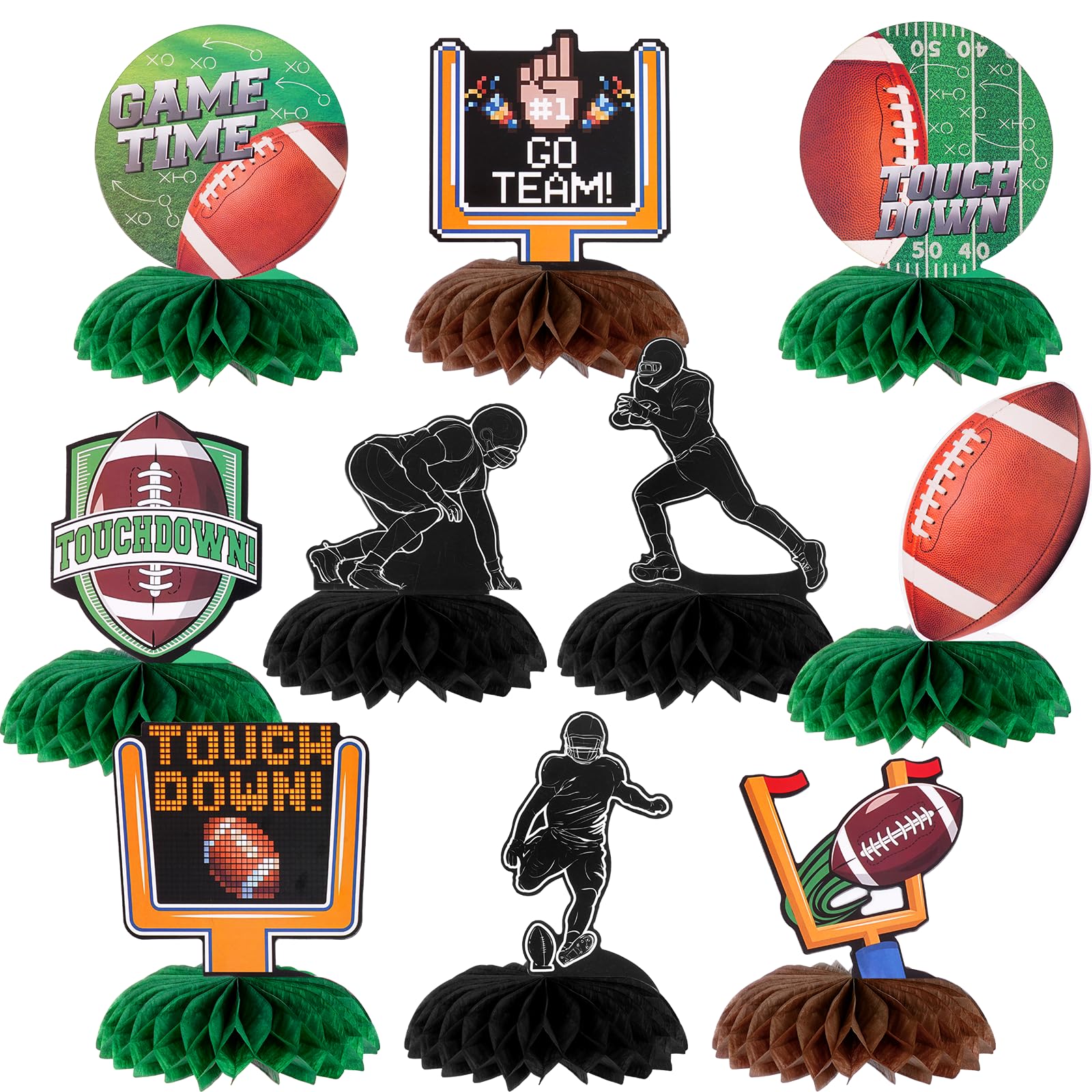 Photo 1 of 10 PCS Football Party Decorations - Football Table Centerpiece Honeycomb Table Toppers for Football Birthday Party, Game Night & Desktop Football Theme Decor