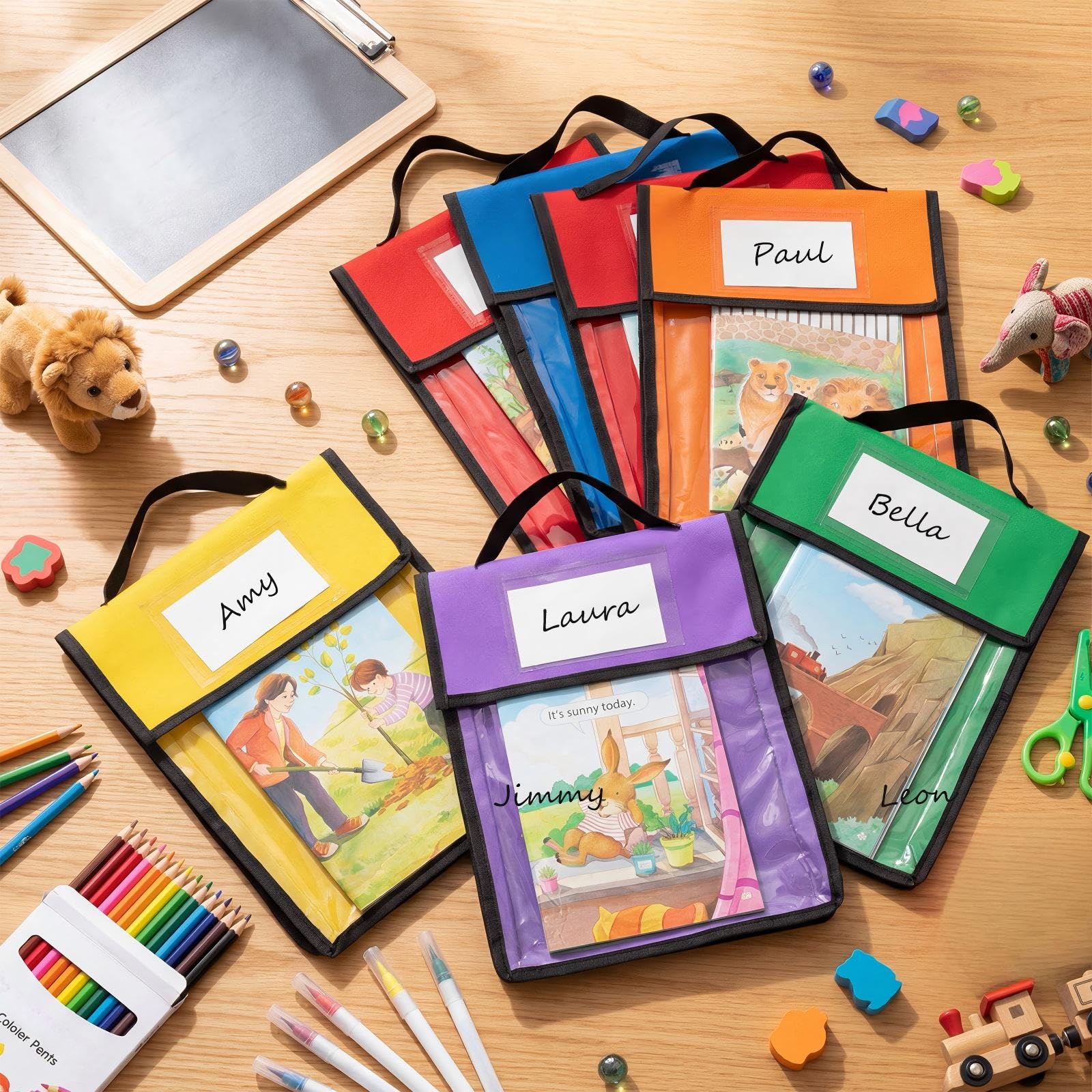 Teling Transparente Buchtaschen, 35,6 x 27,9 cm, Regenbogenfarben, 12 Stück
