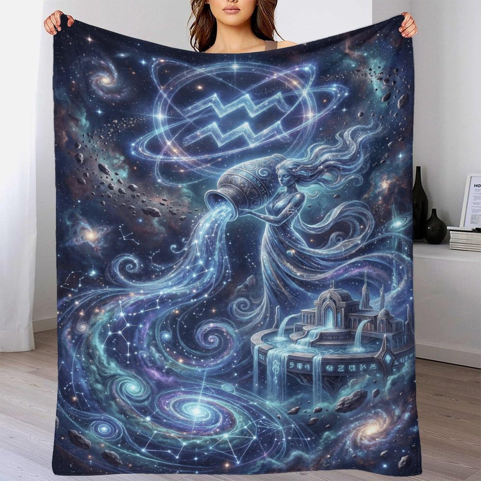H3B8U2Y5 Aquarius Zodiac for for Flannel Throw Blanket, Car Travel Couch
