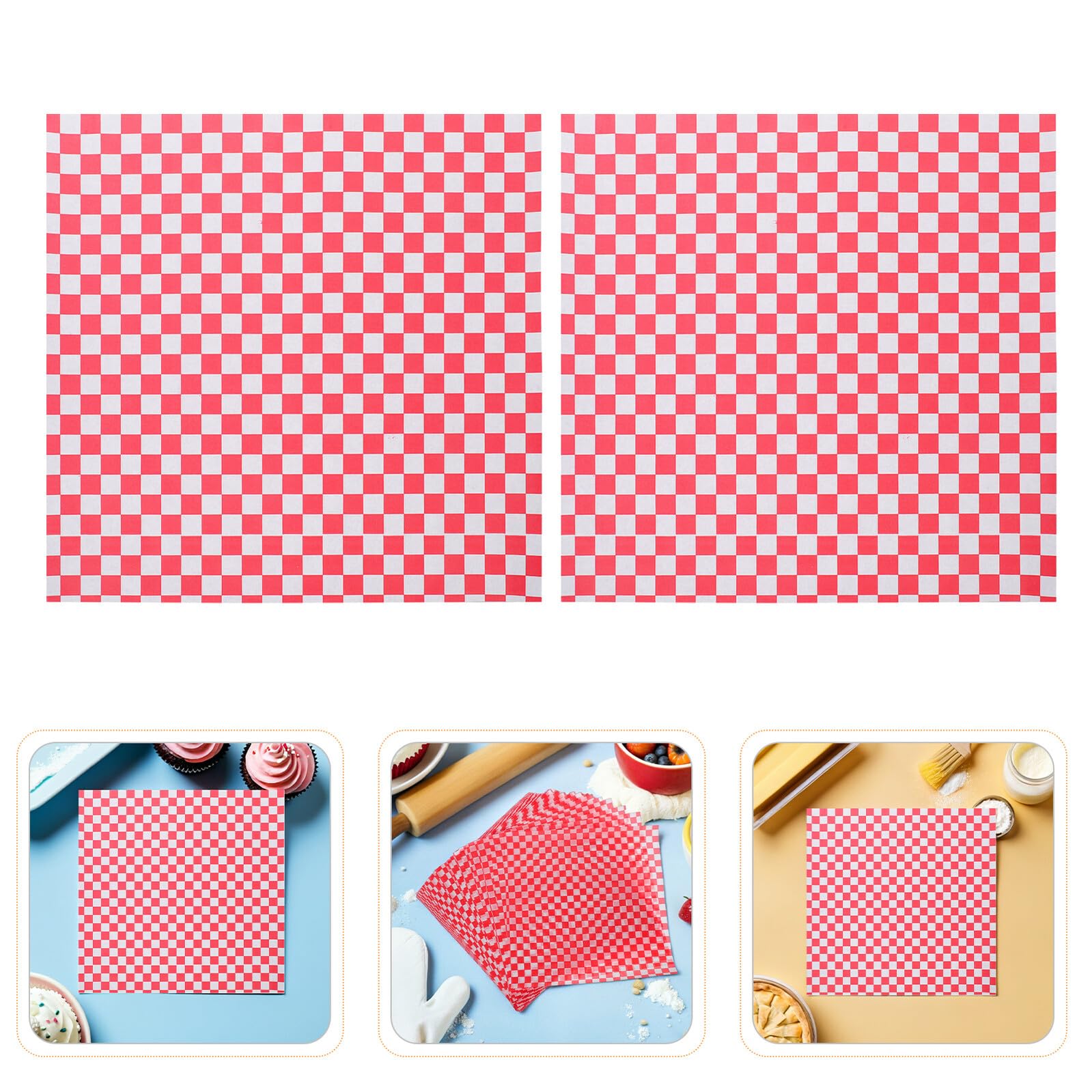 Papel para Hornear Antigrasa 30X30 CM 500 Hojas Cuadros Rojos Papel Encerado para Sándwiches Hamburguesas y Repostería Resistente al Calor Adecuado para Horno Picnic y