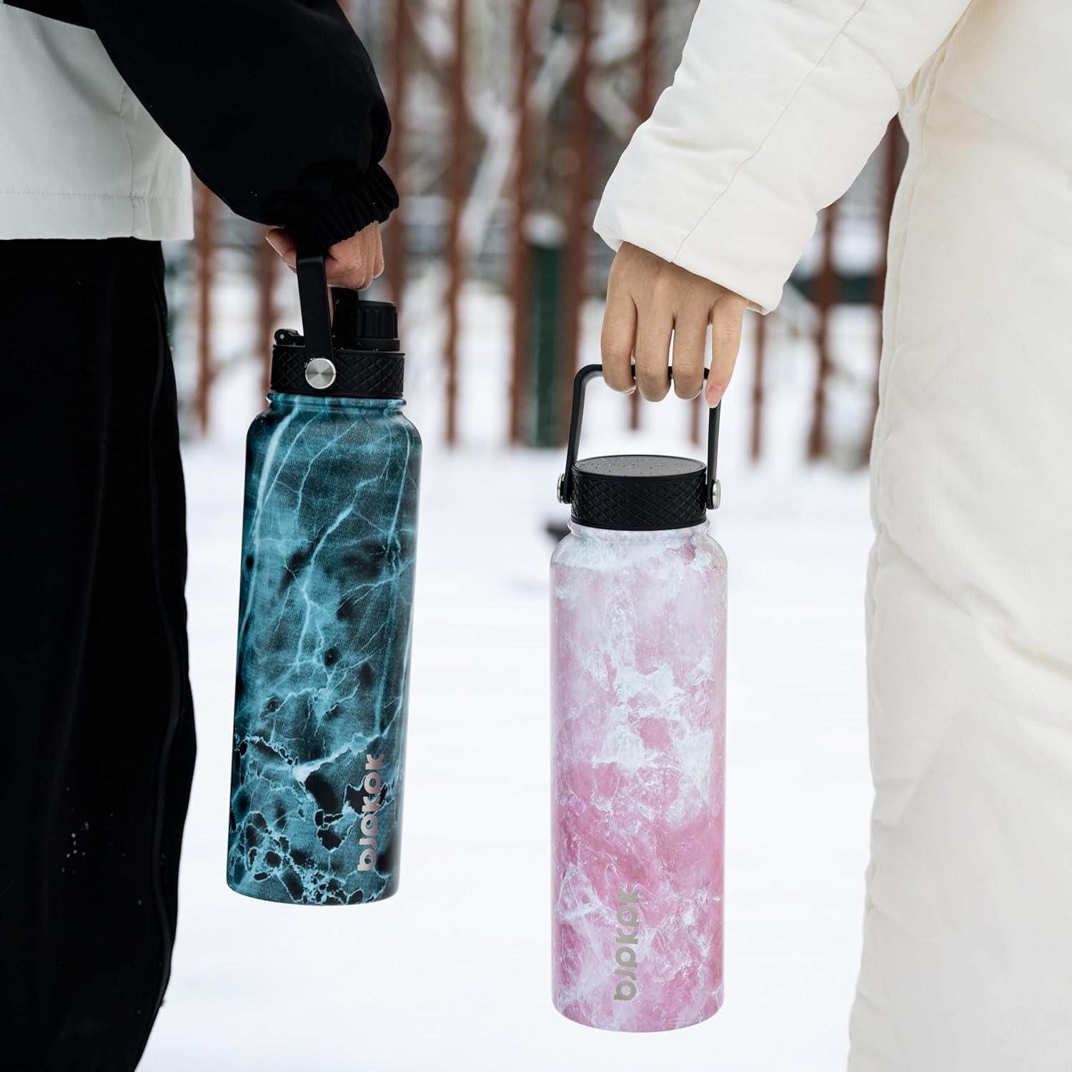 BJPKPK 2 Pack Insulated Water Bottles with Straw Lids, 40oz Stainless Steel Metal Water Bottle with 6 Lids, Leak Proof BPA Free Jugs, Cups, Flasks for Travel, Sports (Blossom+Ocean) - Image 5