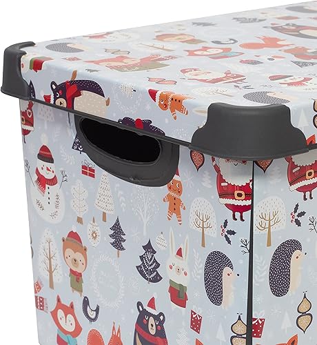 Miniatura 8 de Simplify Contenedor de almacenamiento con diseño de bosque e invierno, bolsa de Navidad, organizador de decoraciones de decoración navideña, con