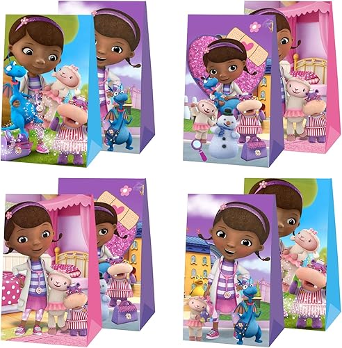 12 bolsas de regalo de fiesta de Doc, bolsas de regalo, suministros de fiesta de cumpleaños de McStuffins para decoraciones de cumpleaños de niñas