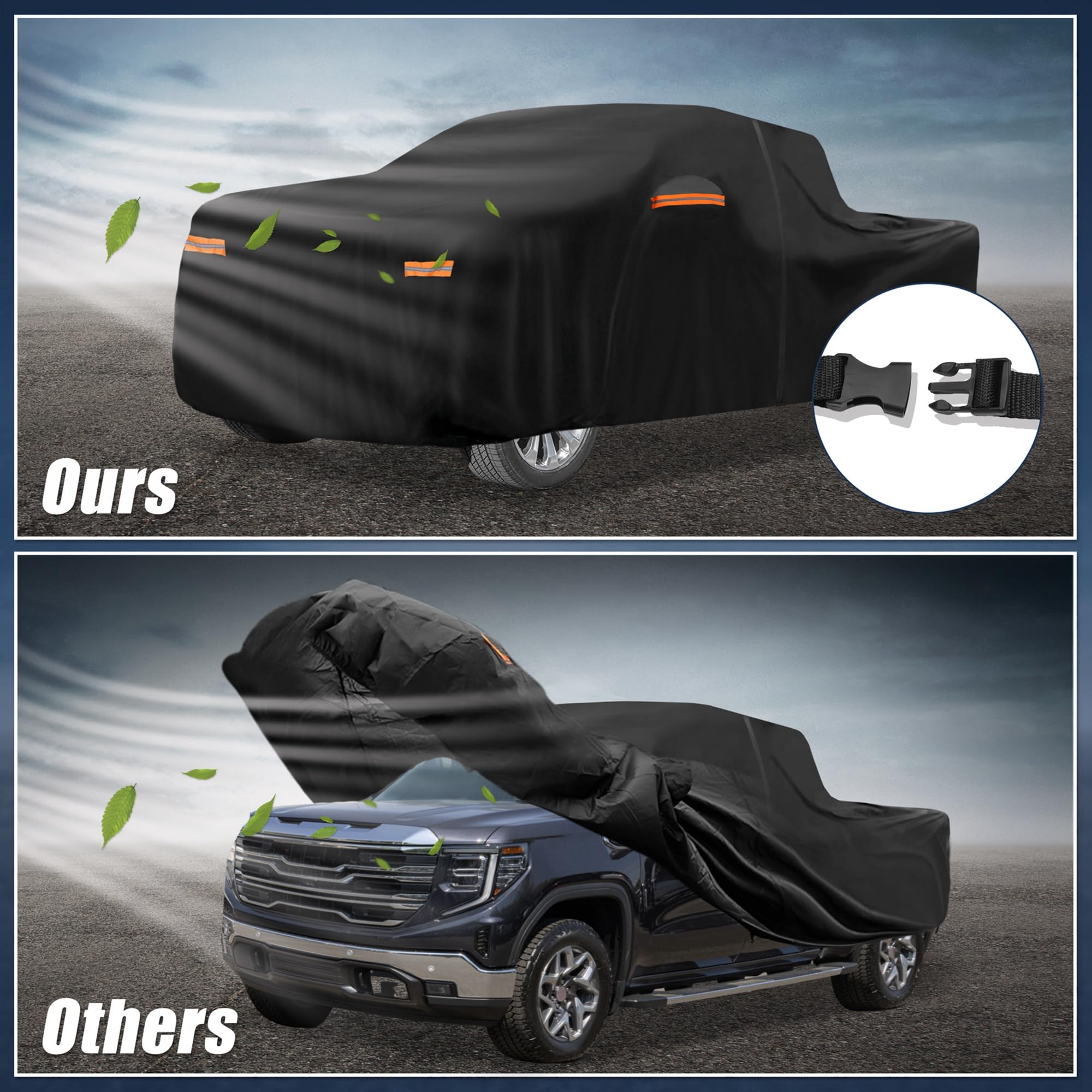 X AUTOHAUX - Telo copriauto per GMC Sierra Crew Cab 2 m 210D-PU, copertura completa per tutte le condizioni atmosferiche, con cerniera porta, impermeabile, antivento, protezione da sole, pioggia, neve