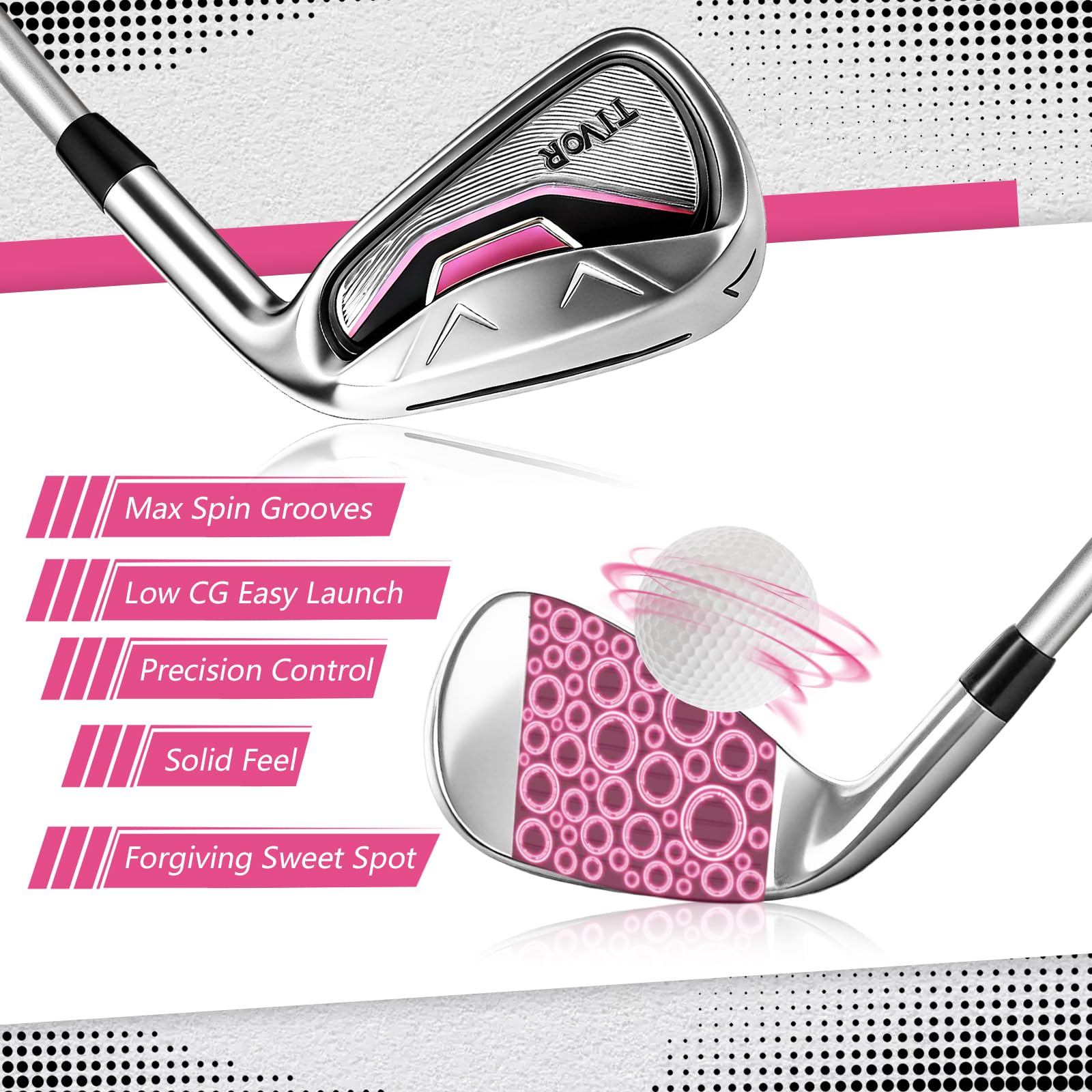 Golf Clubs Set Complete 14-Piece with Driver Fairway Hybrid Irons Putter Stand Bag & 3 Headcovers for Women Men Right Left Handed - Beginner Golf Sets Pink Black - 4