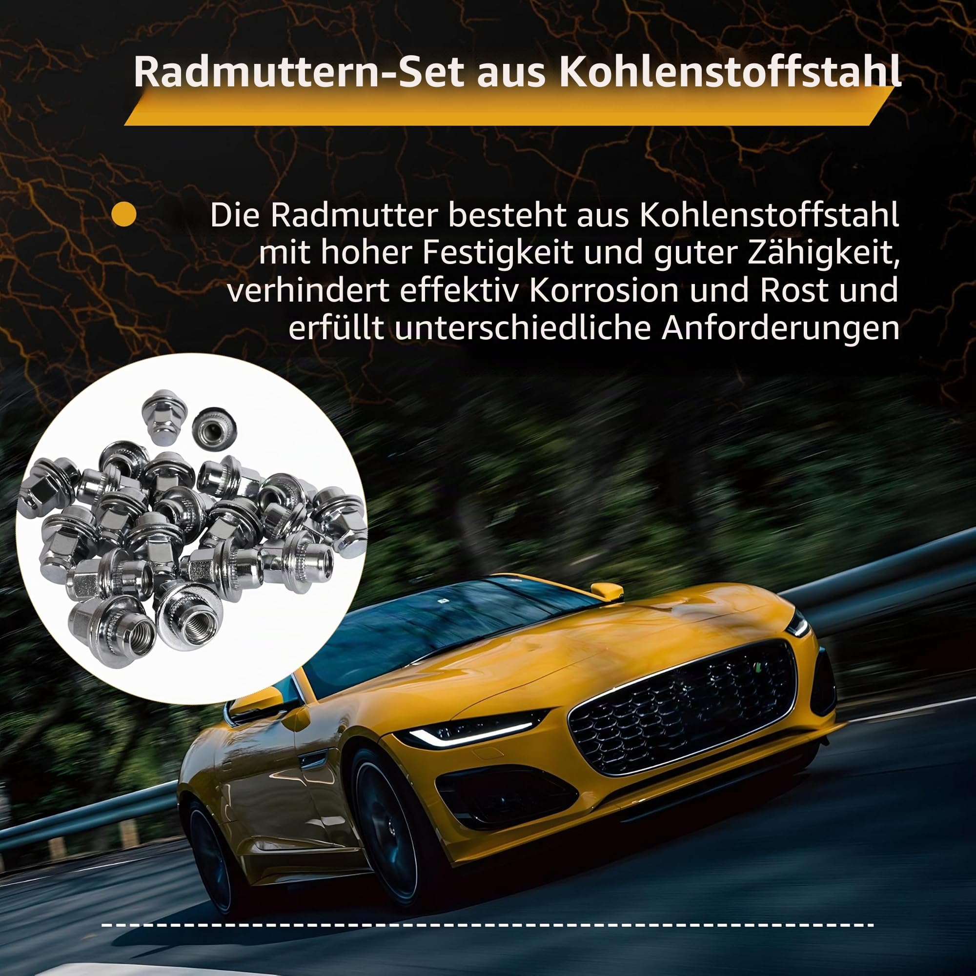 Radmuttern aus Karbonstahl, für Jaguar F-Type, S-Type, X-Type, XF-Serie, XJ X350/X351/X358, XK/XKR Serie, M12 x 1,5, Radmuttern, 20 Stück