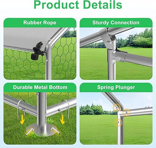 Miniatura 54 de Gallinero grande de metal para gallinero con cubierta residente de agua para casa de conejos, corral de pollo al aire libre para patio, techo