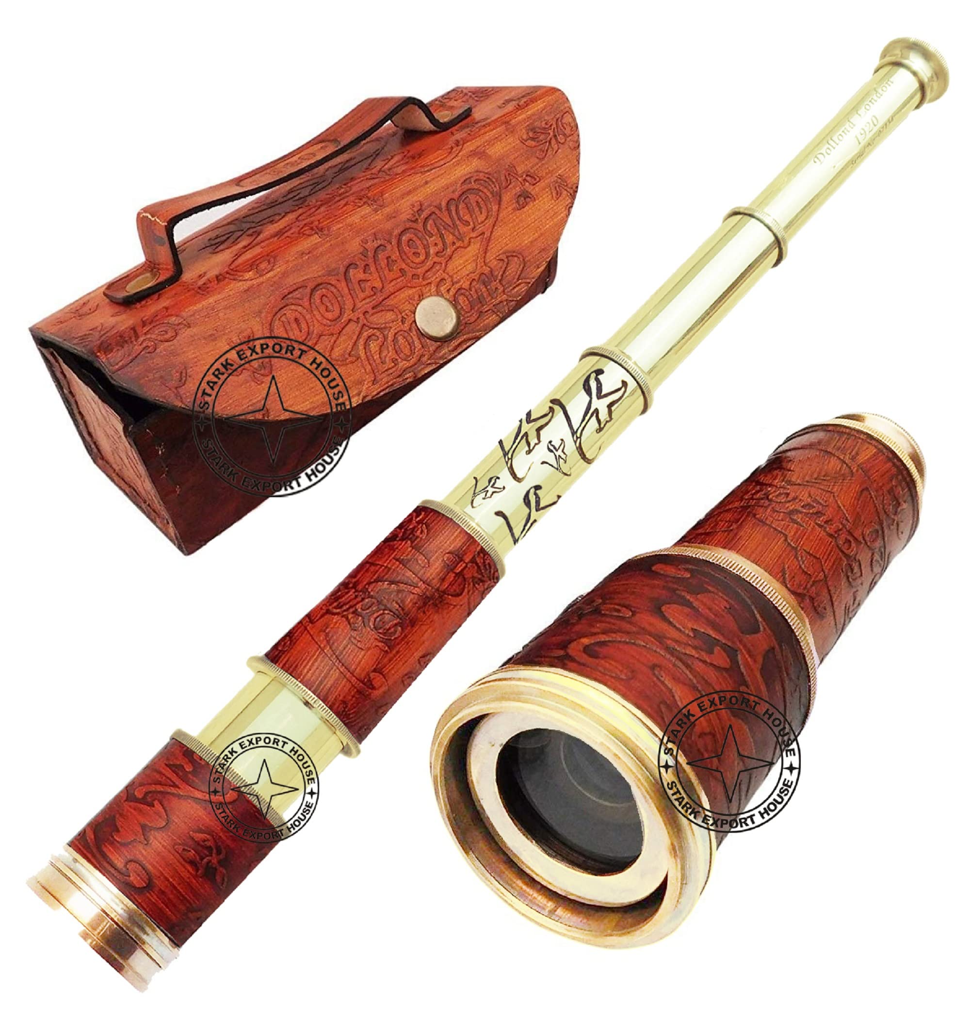 Marine Handheld Spyglass Brass Telescope Binoculars 17.5-inch with Lather Box Best for Gift Item