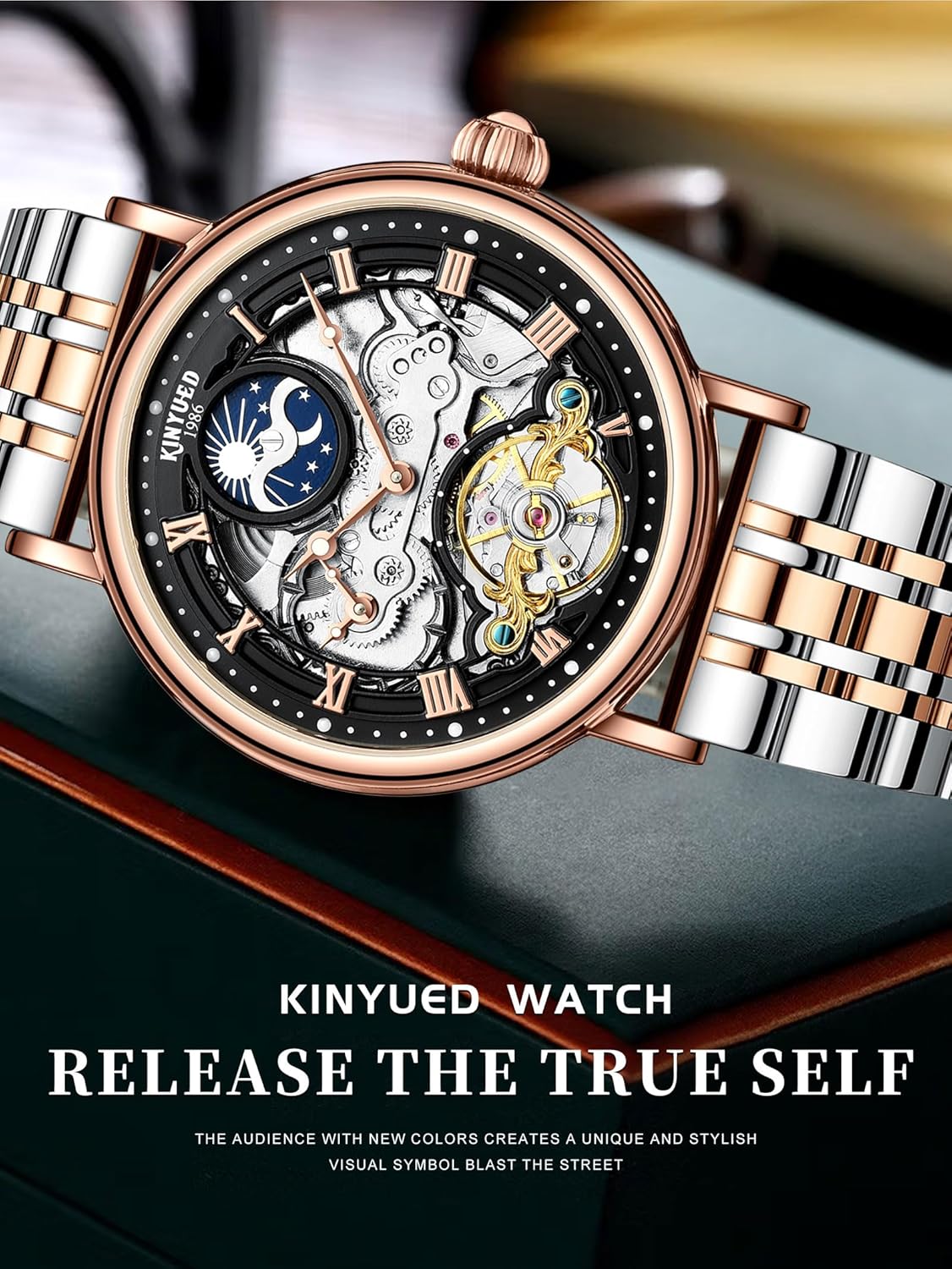 Diamond Skeleton Automatic Mechanical Watch Stainless Steel Mesh Band Luminous Hand Men Watches Sport Business Wristwatch