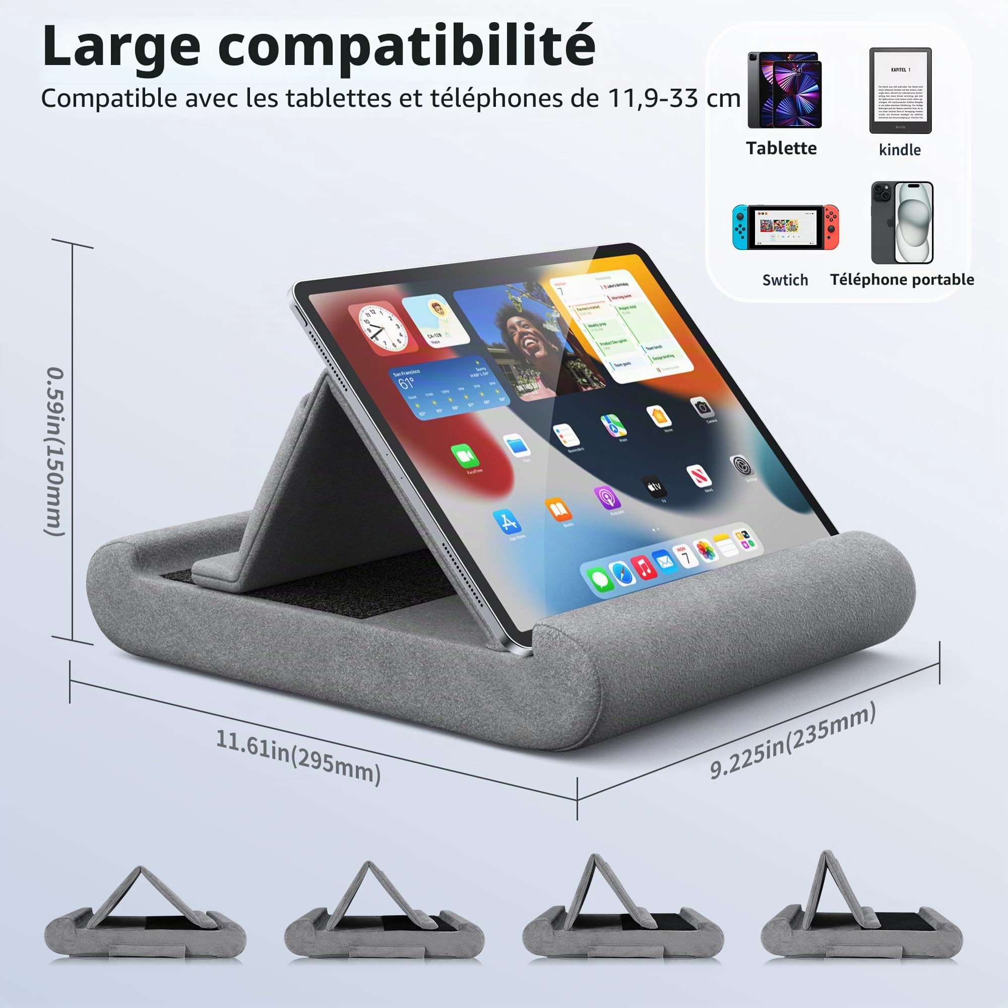 CreaDream Tablet-Kissenständer, Tablet-Halter für Schoß, Bett und Schreibtisch, Kissenpolster mit Tasche und Stifthalterung, für 4-13 Zoll iPad Pro 11, 13, Air, Mini, Kindle, Galaxy Tab, E-Reader