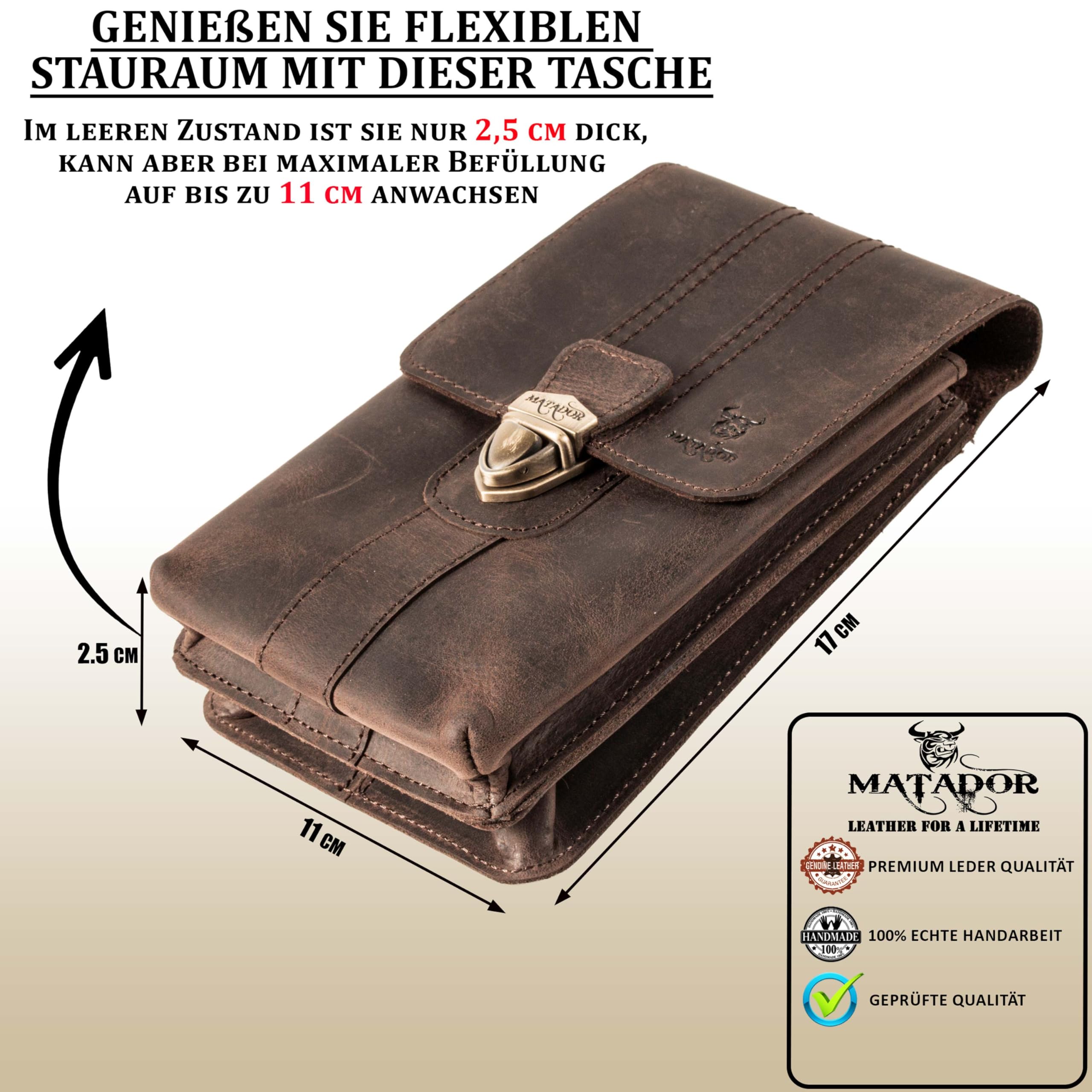 MATADOR Malaga XL - Sac banane en cuir pour homme - Spacieux avec double compartiment - Élégant pour smartphone jusqu'à 7,5" - Marron foncé, xl
