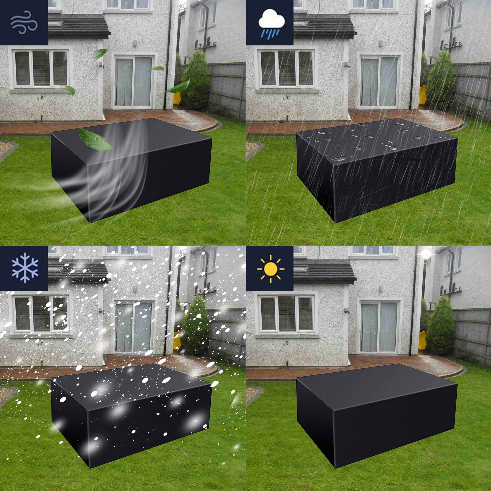 Wytrzymały wodoodporny pokrowiec na meble tarasowe, 350 x 260 x 90 cm, na zewnątrz, segmentowy zestaw sof, ochraniacz, odporny na warunki atmosferyczne, pokrowiec na meble ogrodowe i tarasowe.