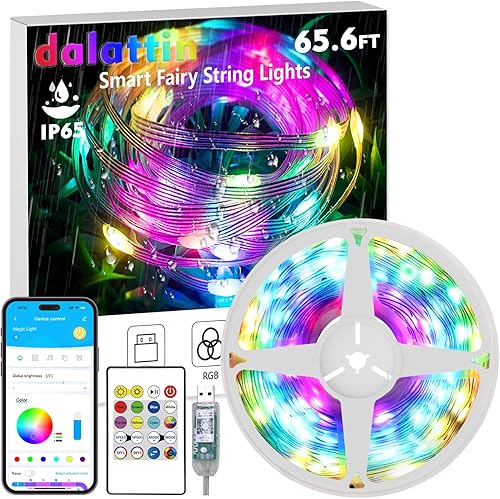 dalattin Luces LED de Navidad de 65.6 pies, luces inteligentes IIC RGB 200 LED, IP65 impermeable, aplicación compatible con sincronización de dalattin Luces LED de Navidad de 65.6 pies, luces inteligentes IIC RGB 200 LED, IP65 impermeable, aplicación compatible con sincronización de
