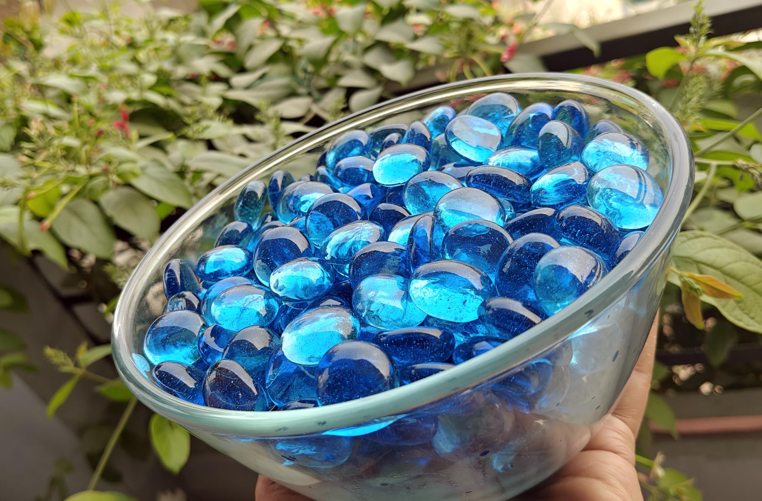 ZEINOO Blue Glass Gems Stones/Pebbles for Home & Garden Décor, Aquarium Décor, Vase Filler, Marble & Gravel Planted Substrate (Blue, 450 gm) 1
