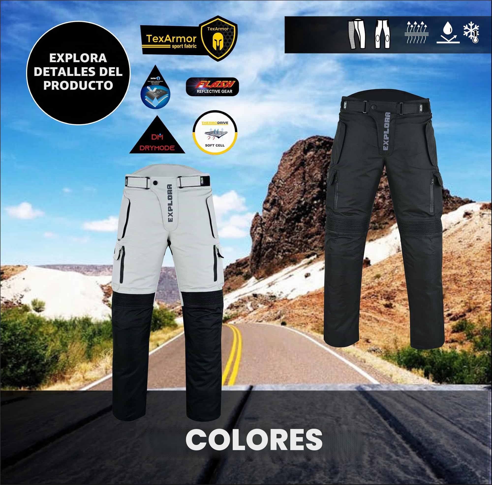 TLA EXPLORA - Pantalón de Moto para Hombre con Protecciones CE | Pantalones de Moto Acolchados | Pantalón Moto 2 Capas | Mono Moto| Pantalón Quad | Pantalón Enduro Hombre